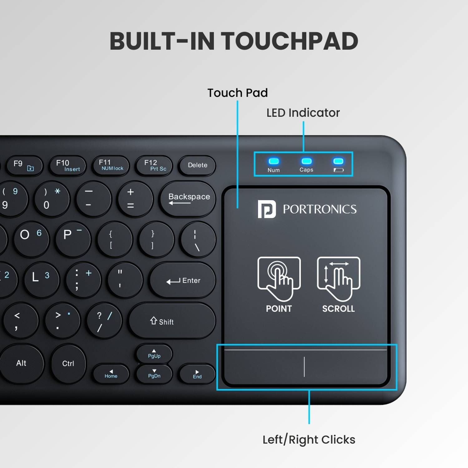 Portronics Bubble Pro Wireless Keyboard with Touchpad - Image 3