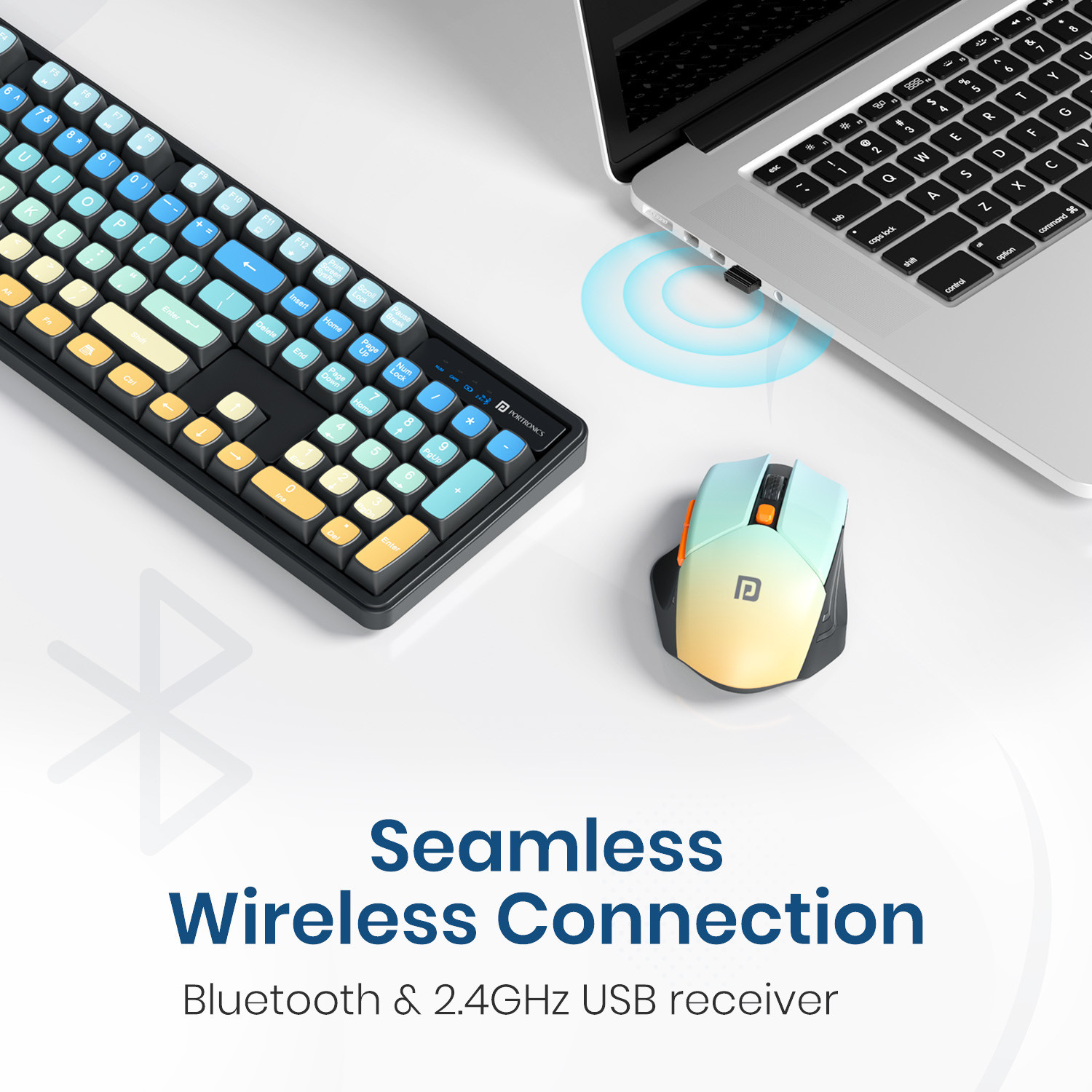 Image of Portronics Key12 Combo Rechargeable Wireless Keyboard Mouse Set,Bluetooth & 2.4GHz Wireless Wireless Laptop-size Laptop Keyboard Compatible with Desktop, Laptop, Mac