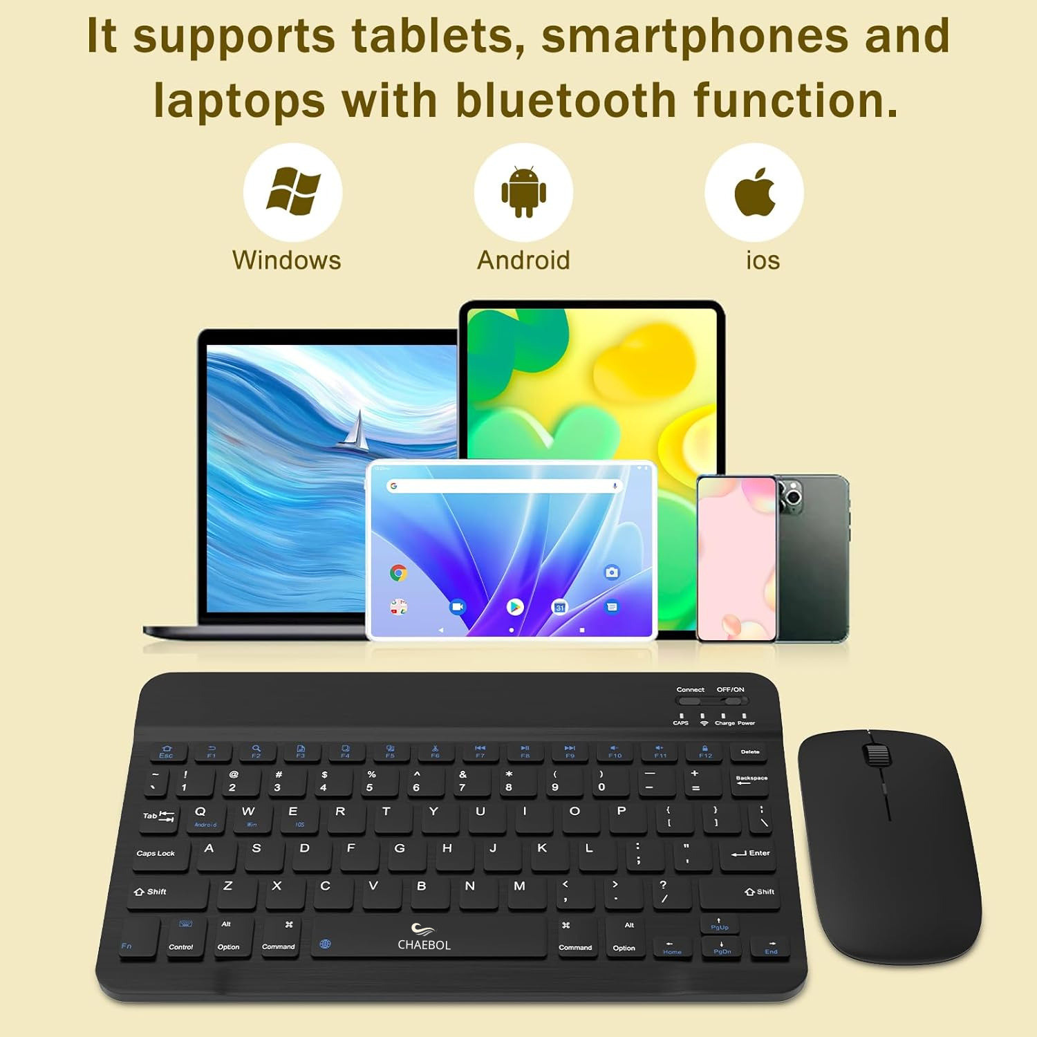 Image of Chaebol KW4 Bluetooth Keyboard & Mouse Combo Set,1600 DPI Bluetooth, Wireless Laptop-size Laptop Keyboard Compatible with Tablet, Desktop, iPad, Laptop