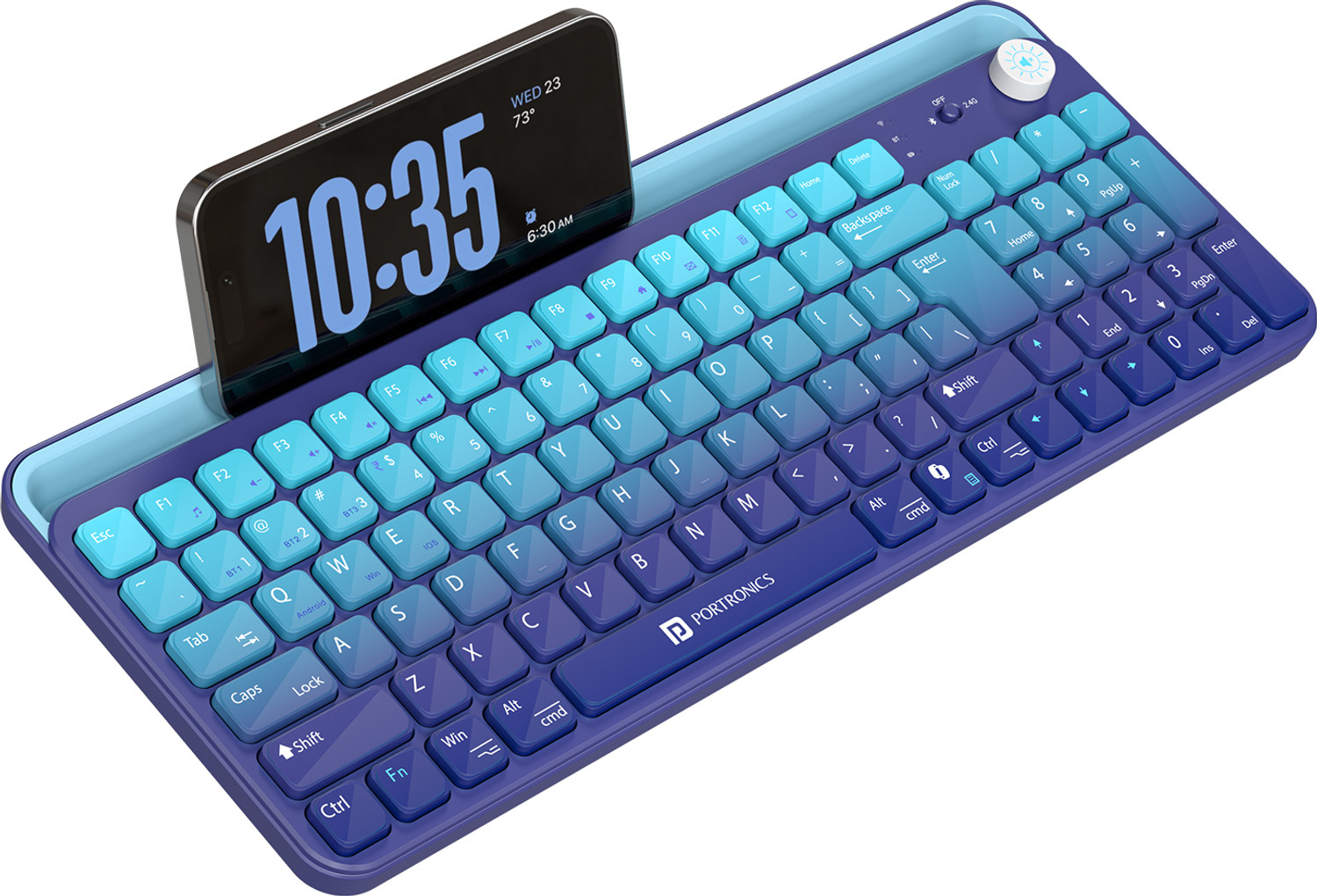 Image of Portronics Bubble 4.0 Wireless Keyboard,BT,2.4GHz,Rechargeable Battery, Volume Control Knob Bluetooth, Wireless Standard Laptop Keyboard Compatible with Laptop, Desktop