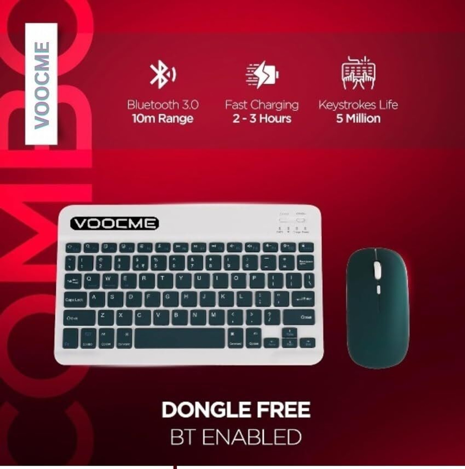 Image of VOOCME Rechargeable Bluetooth Keyboard & Mouse Combo, 3 DPI Upto 1200 DPI, 78 Keys Bluetooth Standard Laptop Keyboard Compatible with Laptop