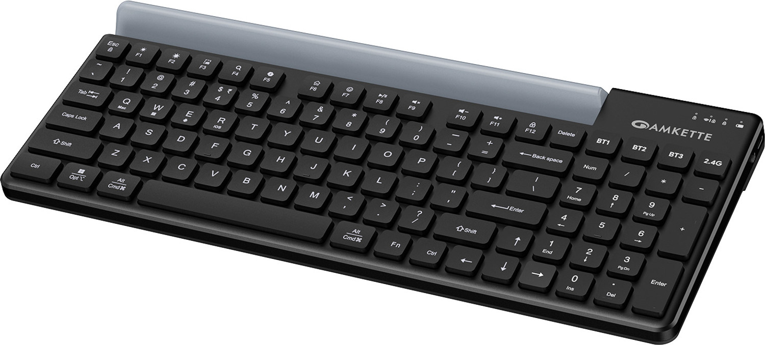 Image of AMKETTE Optimus 2, 4 in 1 Multi Device Type-C Rechargeable with Built-in Device Dock Bluetooth, Wireless Standard Laptop Keyboard Compatible with Desktop, Laptop, Tablet, iPad, Mac