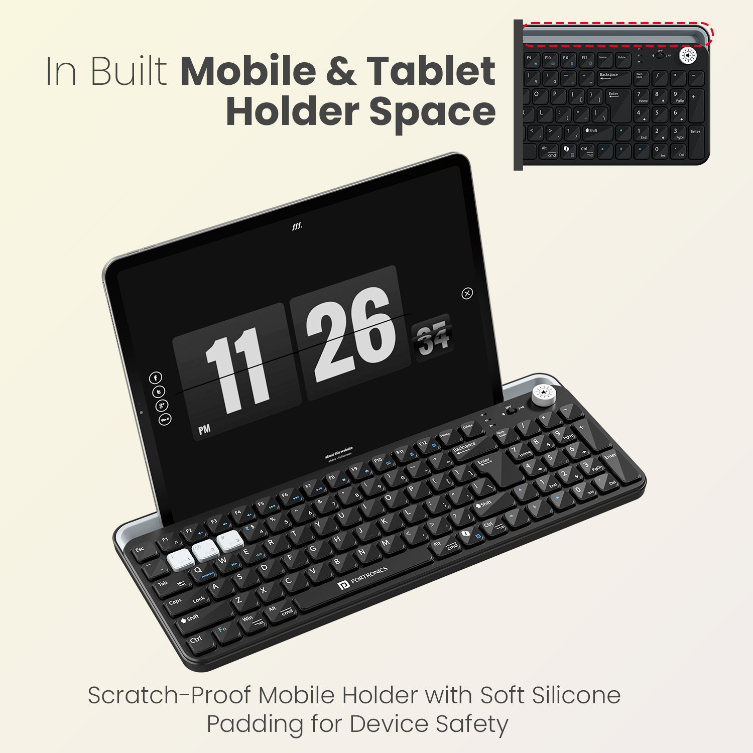 Image of Portronics Bubble 4.0 Wireless Keyboard,BT,2.4GHz,Rechargeable Battery, Volume Control Knob Bluetooth, Wireless Standard Laptop Keyboard Compatible with Laptop, Desktop