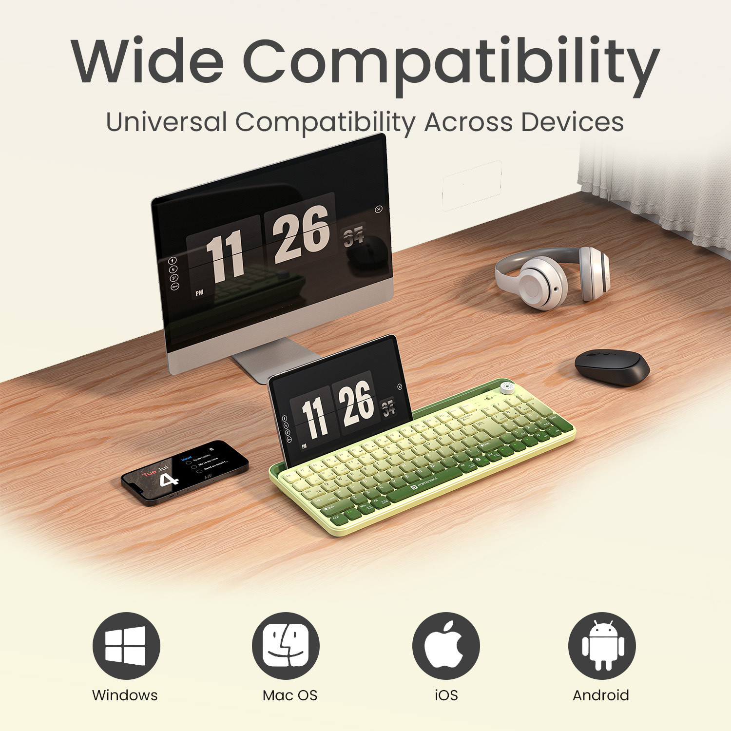 Image of Portronics Bubble 4.0 Wireless Keyboard,BT,2.4GHz,Rechargeable Battery, Volume Control Knob Bluetooth, Wireless Standard Laptop Keyboard Compatible with Laptop, Desktop