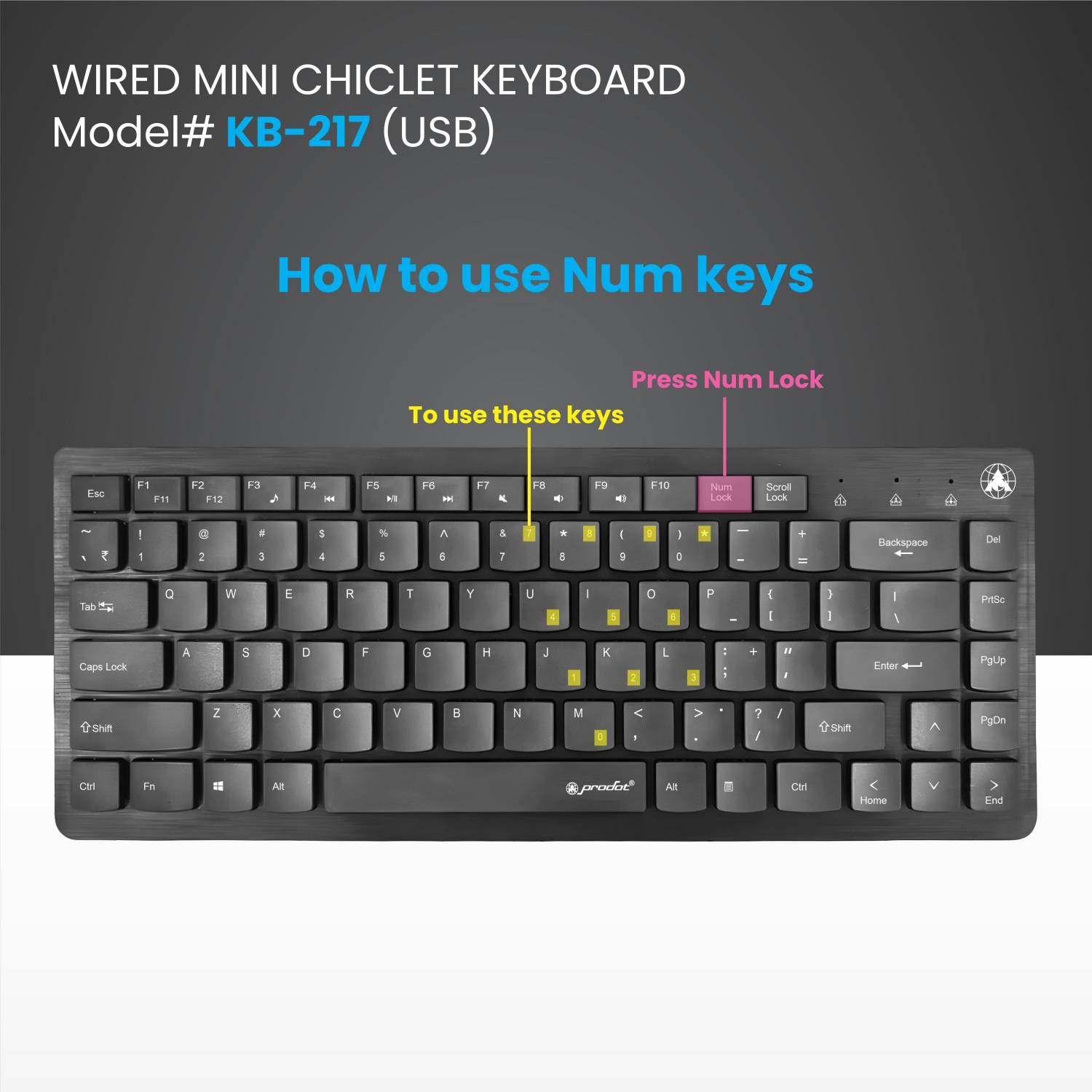 PRODOT 217m Mini Wired USB Keyboard - Image 2