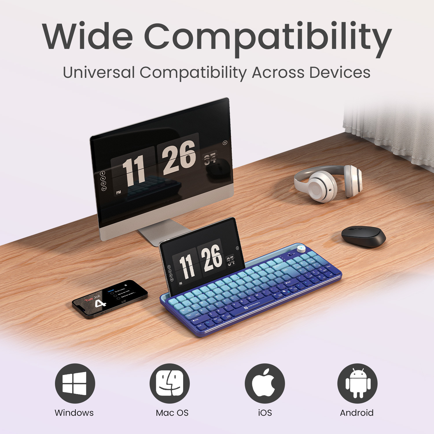 Image of Portronics Bubble 4.0 Wireless Keyboard,BT,2.4GHz,Rechargeable Battery, Volume Control Knob Bluetooth, Wireless Standard Laptop Keyboard Compatible with Laptop, Desktop