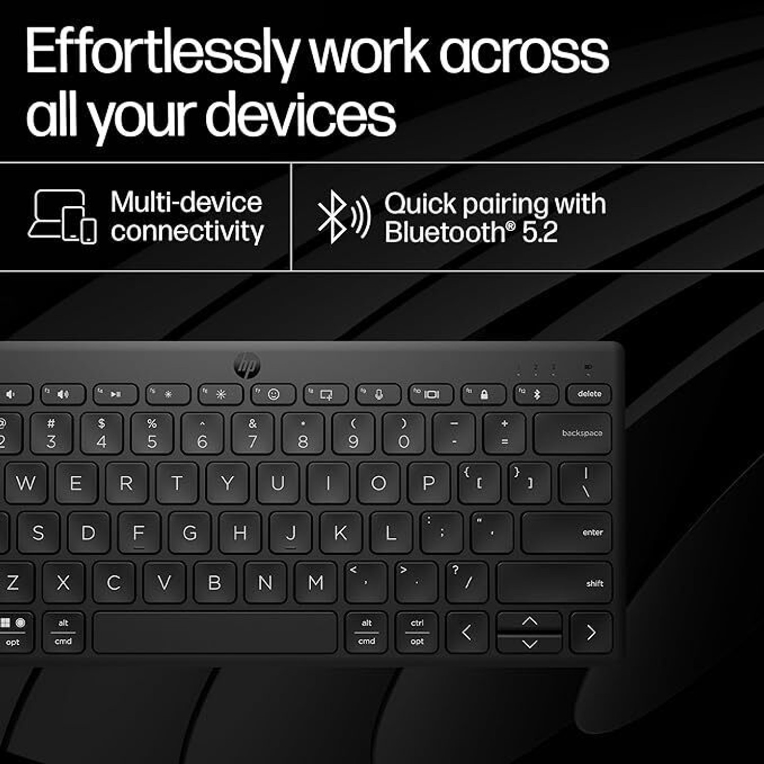 Image of HP 350 Compact Multi-Device Bluetooth Standard Multi-device Keyboard Compatible with Desktop, Laptop, Tablet, iPad, Mac connectivity (upto 3 devices) with 2 years battery life