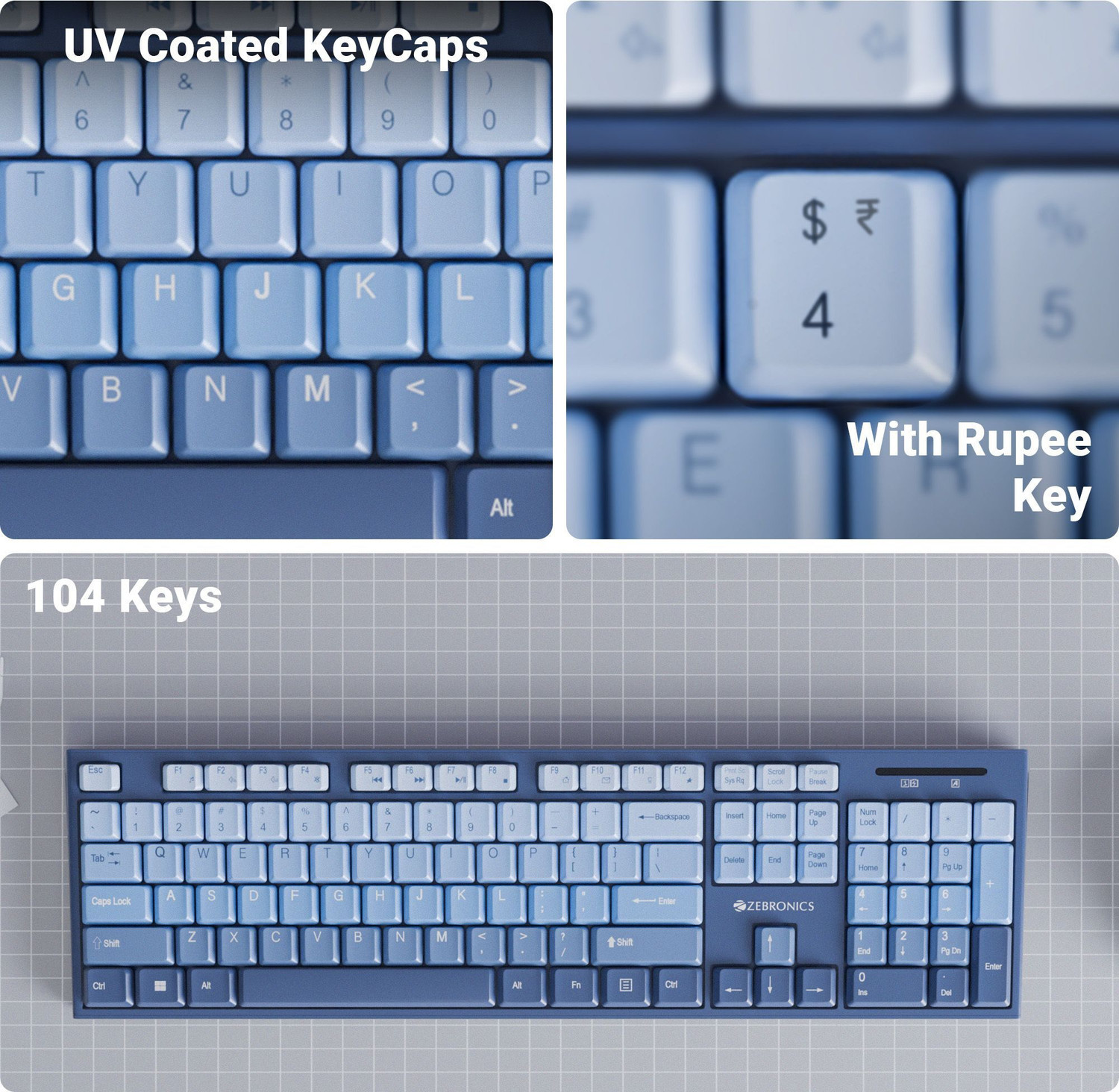 Image of ZEBRONICS Zeb-Companion 304 (Dark Blue) Wireless Standard Laptop Keyboard Compatible with Desktop, Laptop, Tablet