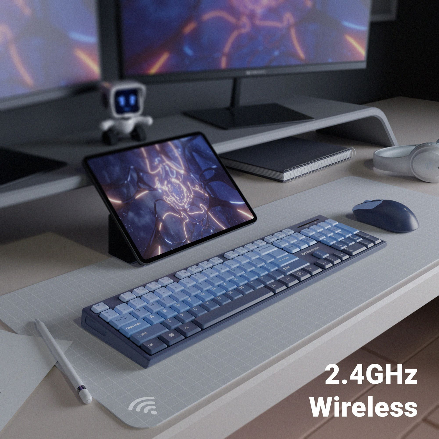 Image of ZEBRONICS Zeb-Companion 304 (Dark Blue) Wireless Standard Laptop Keyboard Compatible with Desktop, Laptop, Tablet