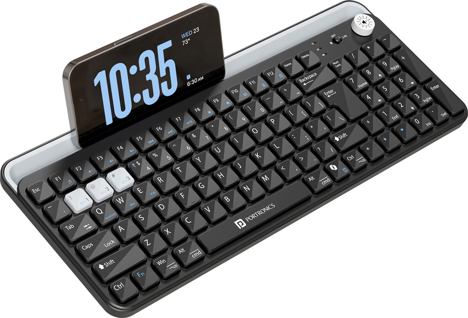 Image of Portronics Bubble 4.0 Wireless Keyboard,BT,2.4GHz,Rechargeable Battery, Volume Control Knob Bluetooth, Wireless Standard Laptop Keyboard Compatible with Laptop, Desktop