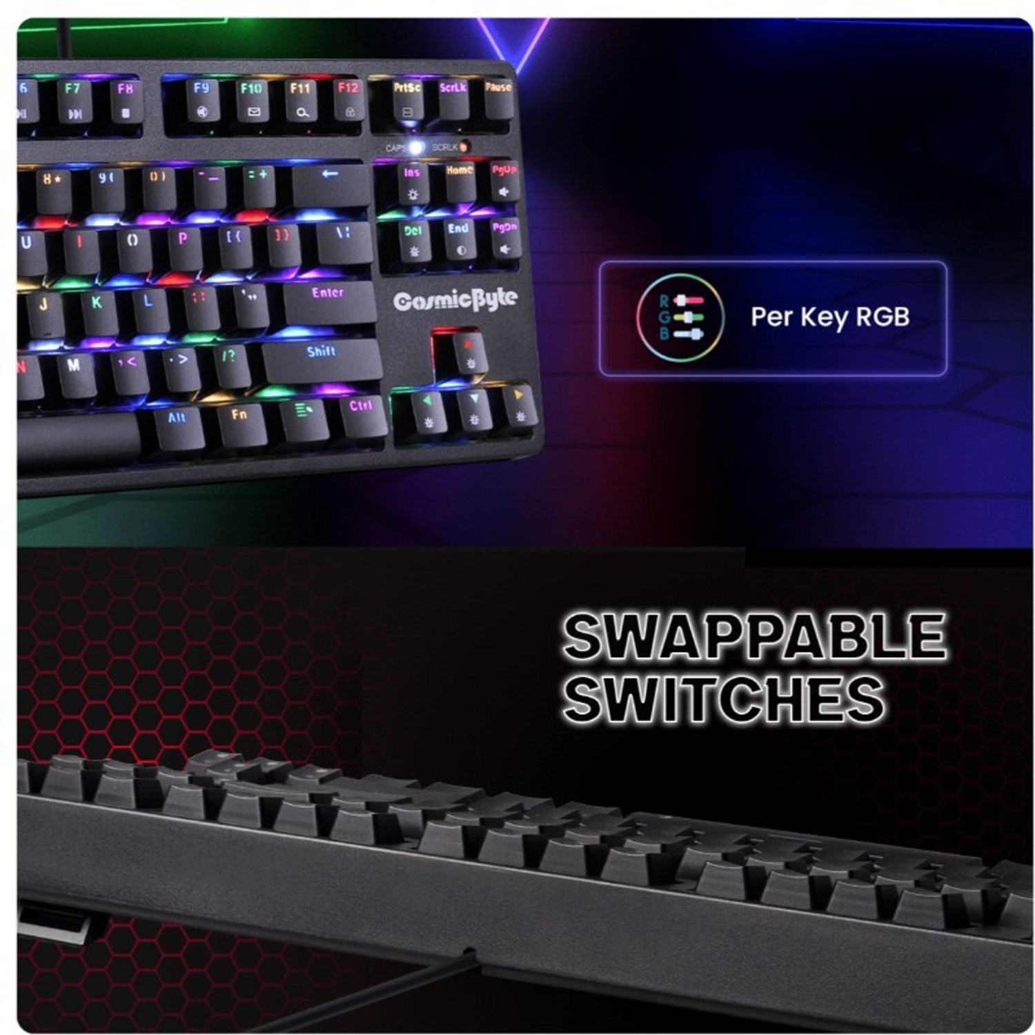 Image of Cosmic Byte CB-GK-39 Trinity Wired USB, Wireless, Bluetooth Tenkeyless Gaming Keyboard Compatible with Desktop
