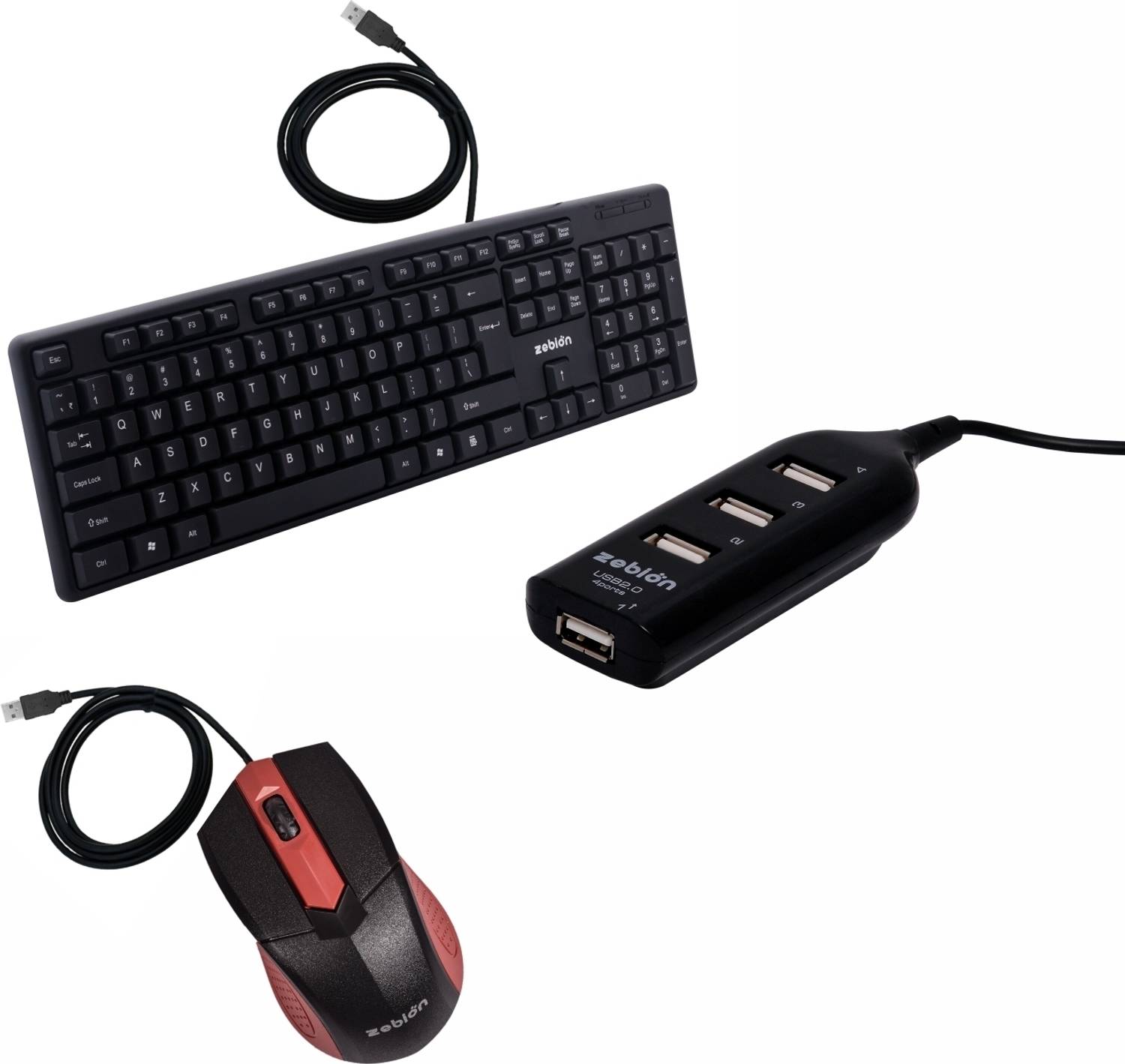 zebion K500 Wired Keyboard+ Swag wired Mouse+Pronto101 Usb hub