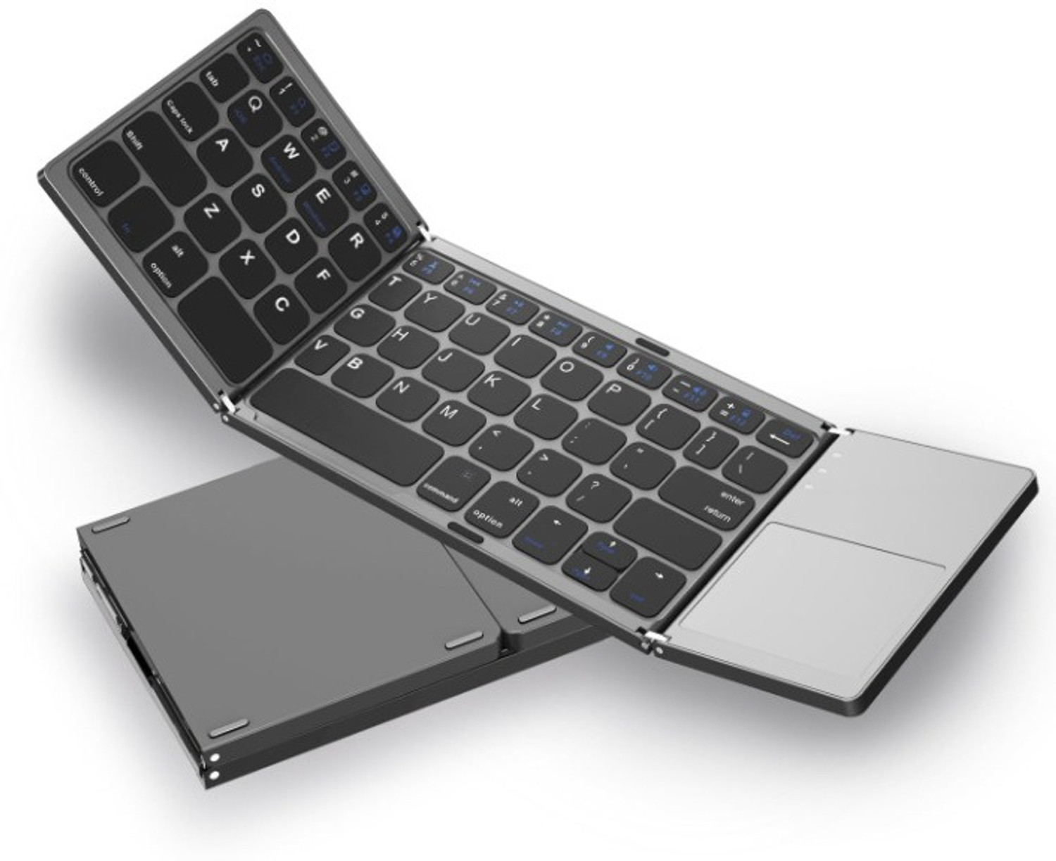 Image of microware B033 Pocket-sized Wireless BT Ultra-Slim Folding Keyboard with Touchpad Wireless, Wired USB Handheld Laptop Keyboard Compatible with Laptop, iPad, Tablet (Multicolor)