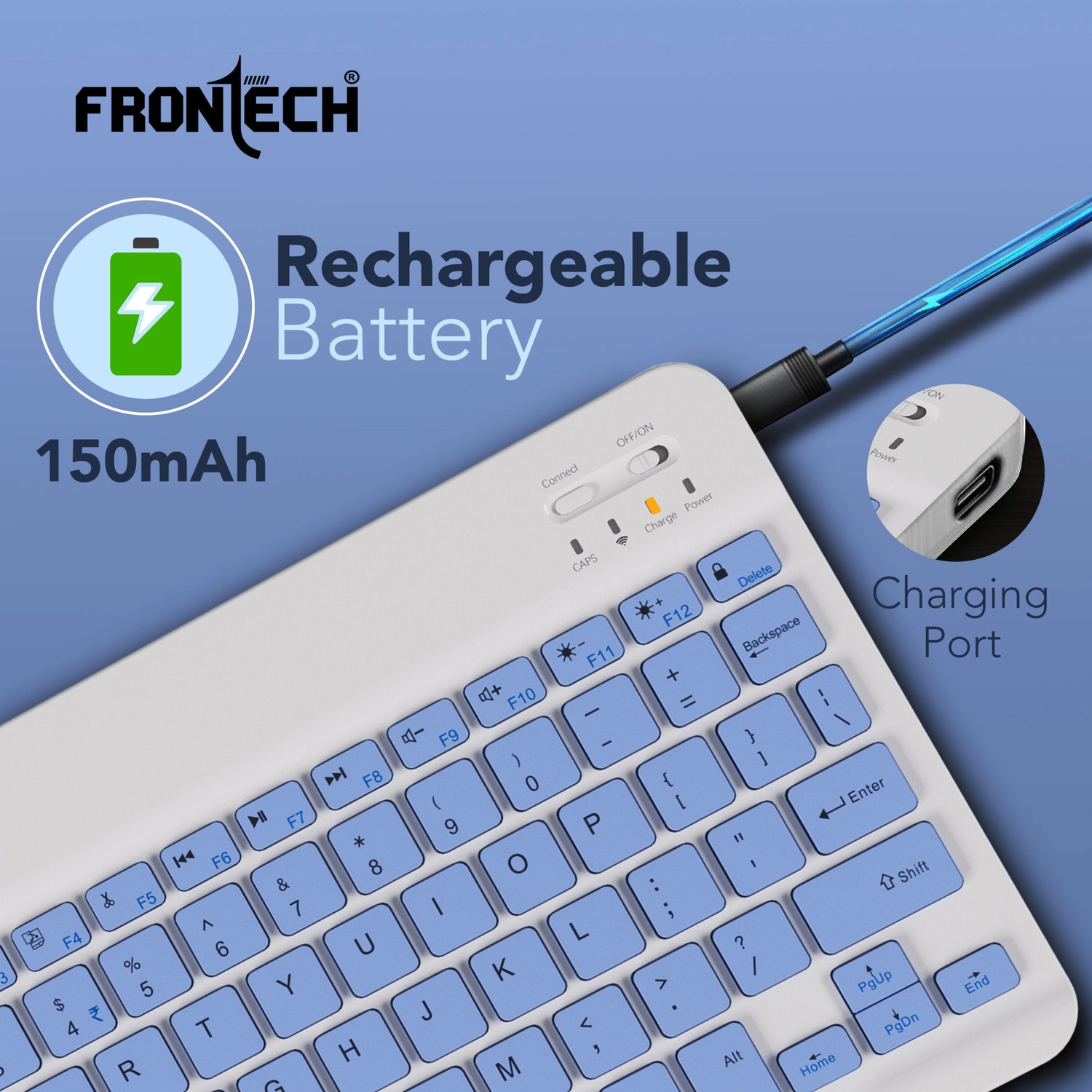 Image of Frontech Wireless Mini Keyboard | 78 Functional Hot Keys | 120mAh Rechargeable battery | Bluetooth Standard Laptop Keyboard Compatible with Laptop