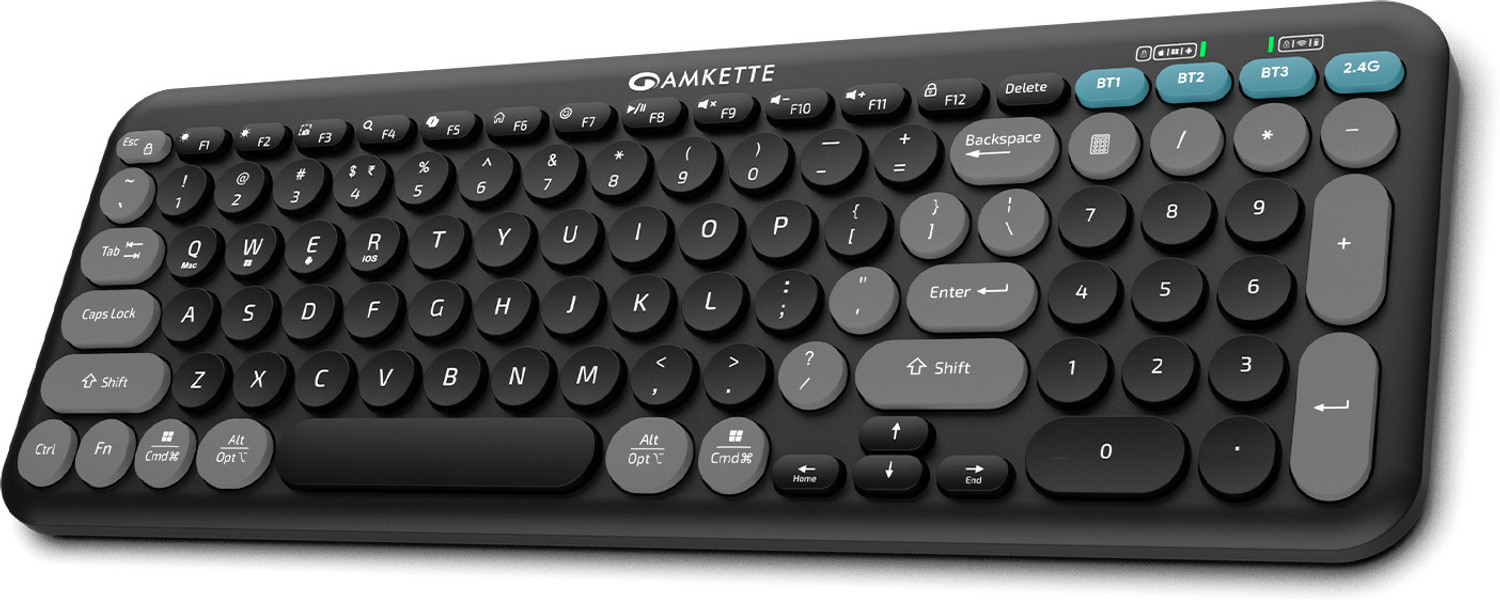 AMKETTE Optimus XL Plus 4 in 1 Type-C Rechargeable, One-Click Switch & AI Access Bluetooth, Wireless Standard Laptop Keyboard Compatible with Desktop,