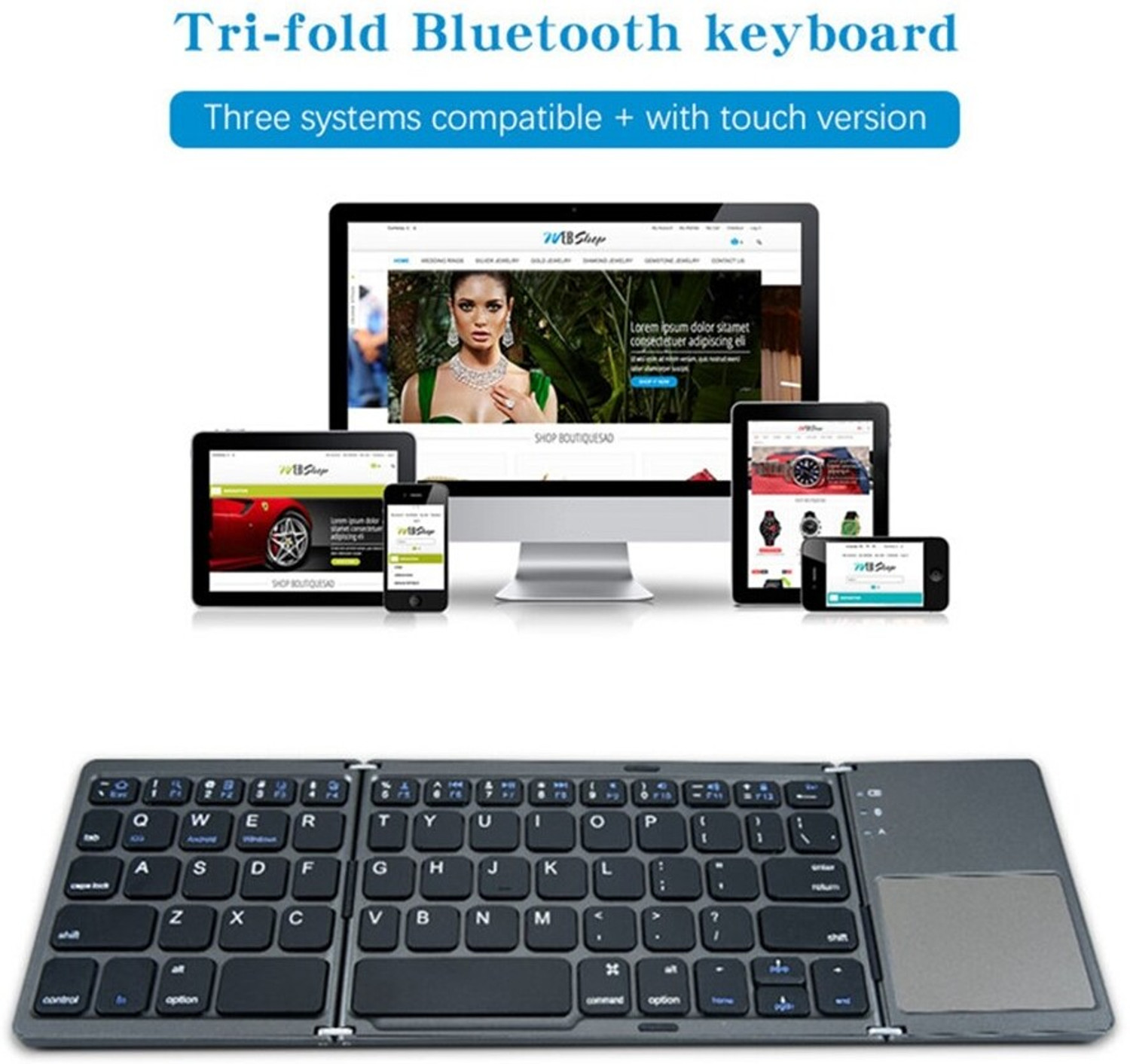 Image of microware B033 Pocket-sized Wireless BT Ultra-Slim Folding Keyboard with Touchpad Wireless, Wired USB Handheld Laptop Keyboard Compatible with Laptop, iPad, Tablet (Multicolor)
