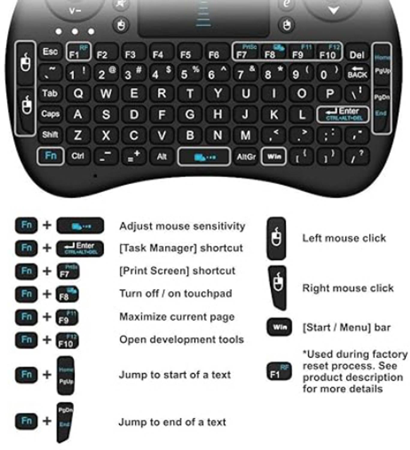 ROAR BGF_869A_hard Keyboard with Backlight Touchpad Mouse, Mini W