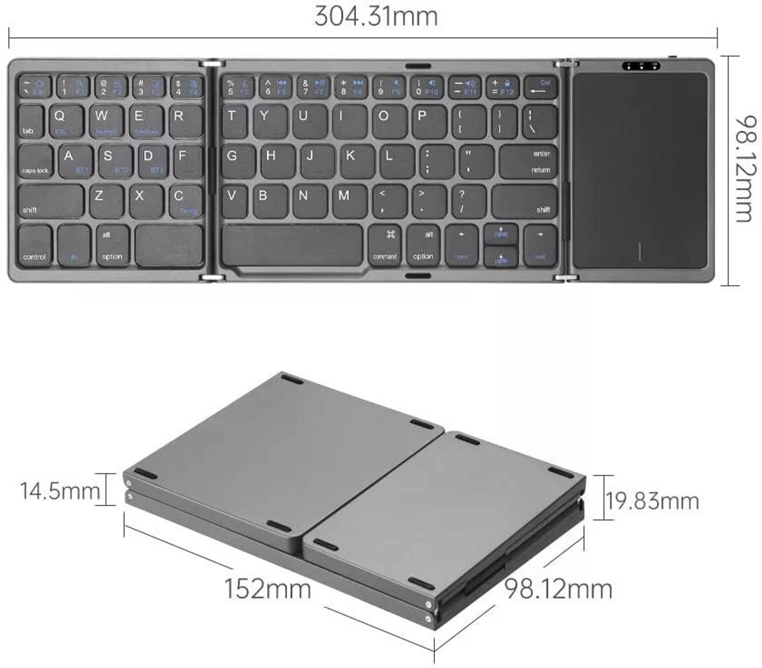 DITCAFOS Foldable Bluetooth Keyboard with Touchpad, Tri-Folding W
