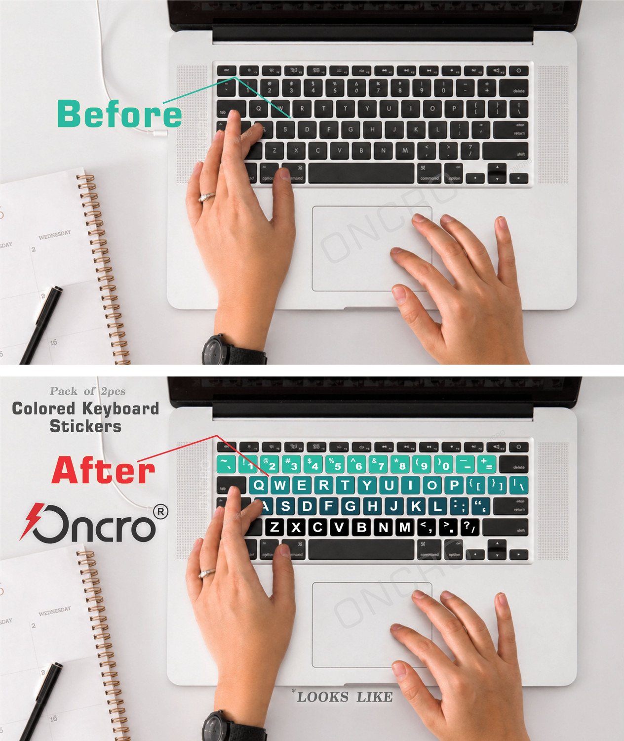 Image of ONCRO Colored Language Typing font English letter keyboard sticker alphabets stickers Wired USB Laptop-size Laptop Keyboard Compatible with Laptop, Desktop, Mac