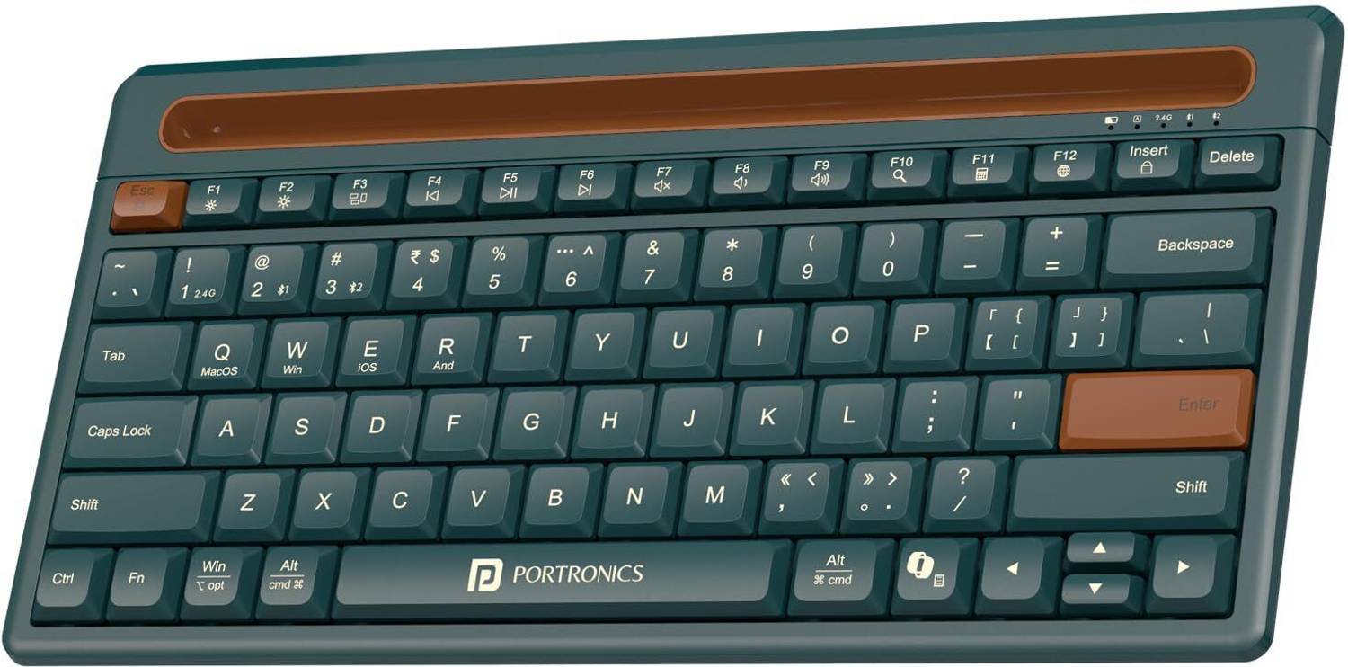 Portronics Bubble Dock 2.0 Wireless Keyboard with Bluetooth + 2.4 GHz USB Receiver Bluetooth, Wireless Handheld Laptop Keyboard Compatible with Desktop, Laptop, Mac