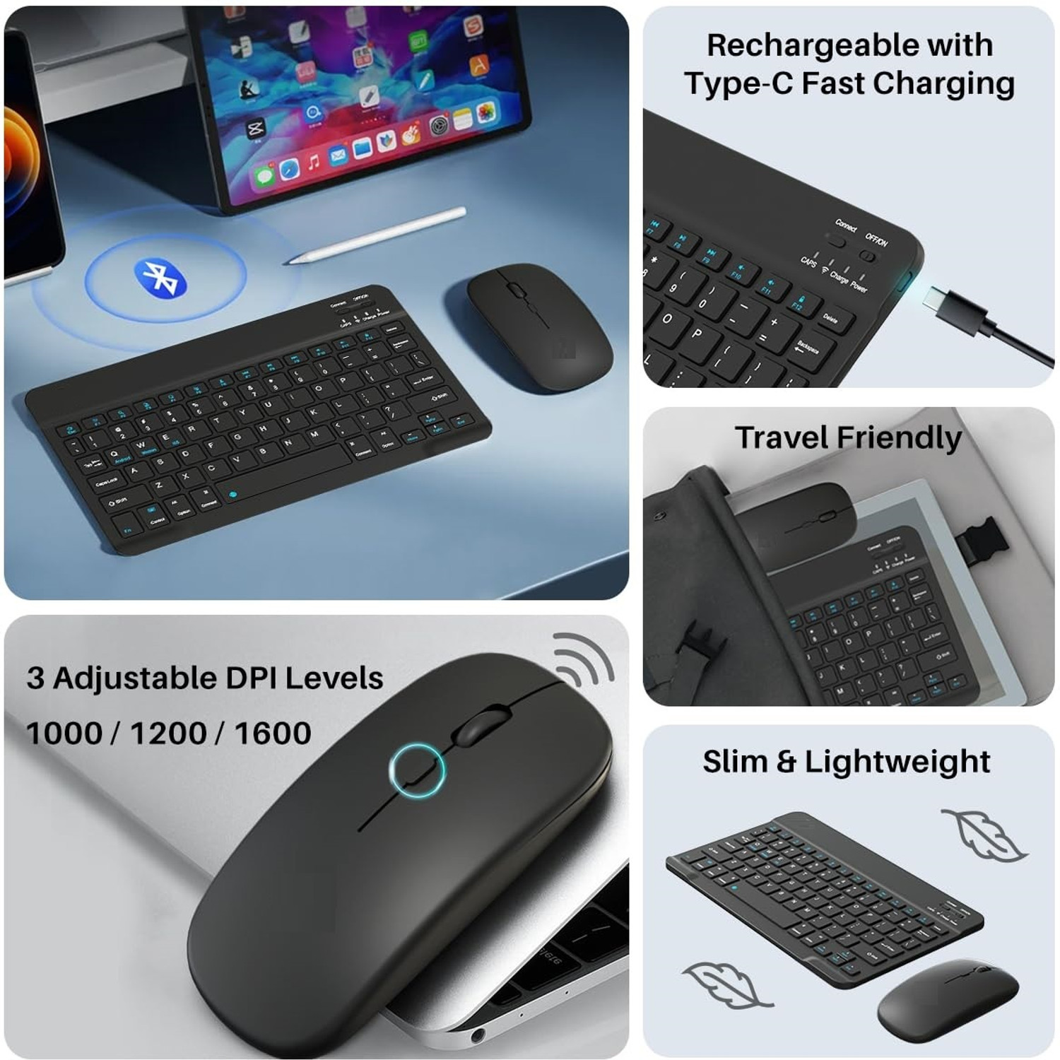 Image of RyzCare Pad Rechargeable Bluetooth Keyboard & Mouse Combo Wireless Laptop-size Laptop Keyboard Compatible with Laptop, Desktop, iPad, Tablet