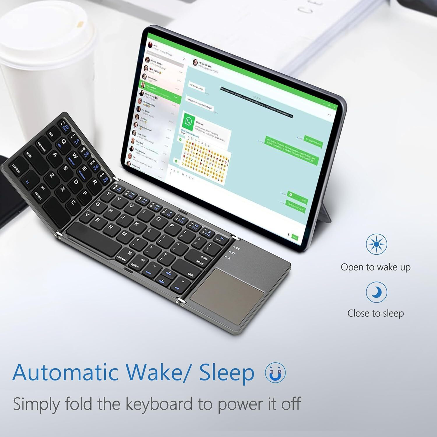 Image of microware B033 Mini Bluetooth Folding Keyboard Keypad Touchpad Tablet Ipad Phone Wireless, Wired USB Handheld Laptop Keyboard Compatible with Laptop, iPad, Tablet