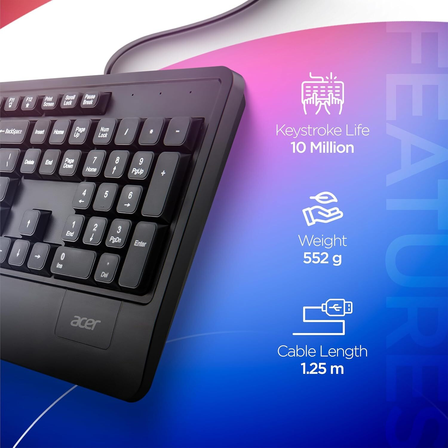 Image of Acer Keyboard & Mouse Combo with Palm Rest Wired USB Standard Laptop Keyboard Compatible with Desktop, Laptop