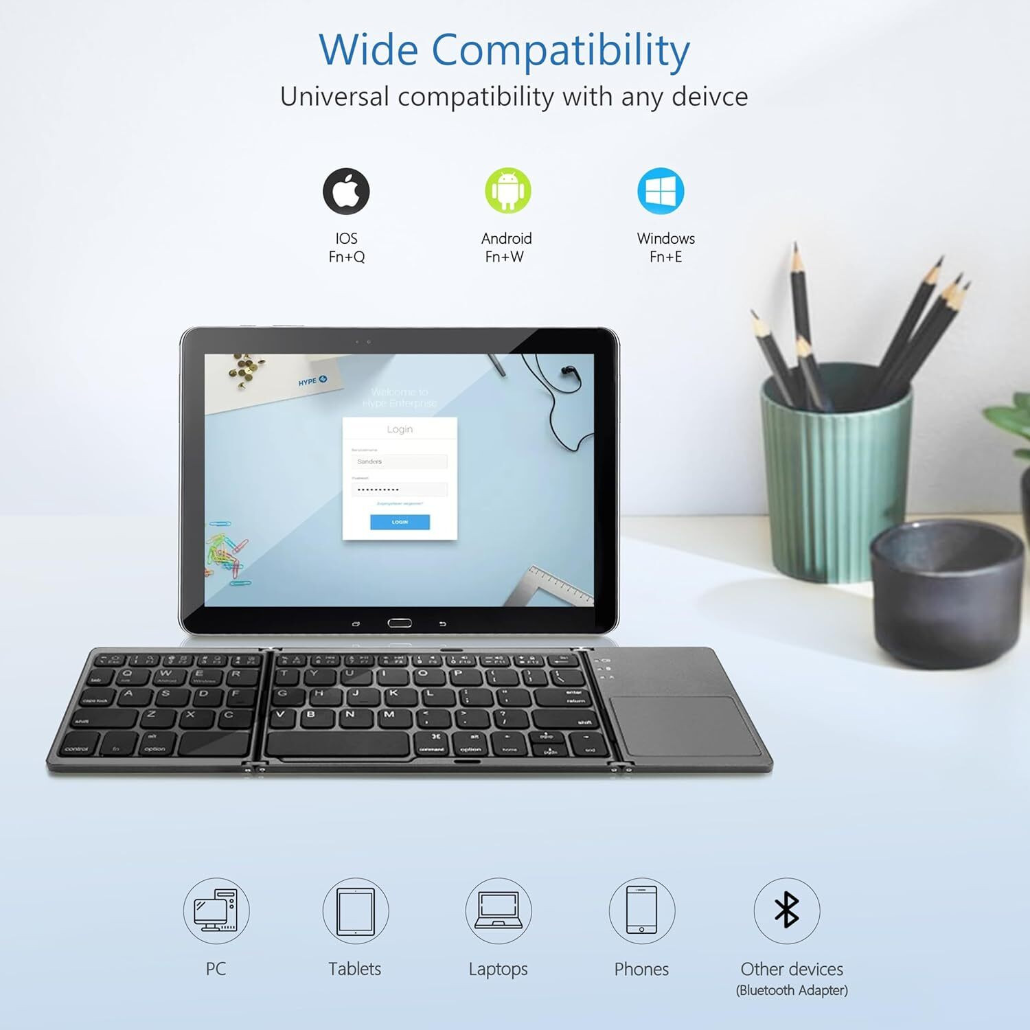 Image of microware B033 Mini Bluetooth Folding Keyboard Keypad Touchpad Tablet Ipad Phone Wireless, Wired USB Handheld Laptop Keyboard Compatible with Laptop, iPad, Tablet