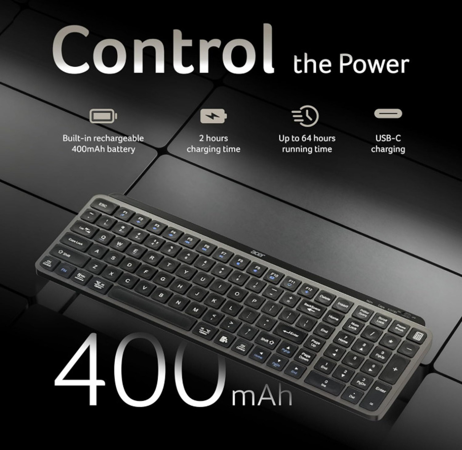 Image of Acer ZC.A01SI.3ZF Wireless Standard Laptop Keyboard Compatible with Desktop, Laptop, Tablet