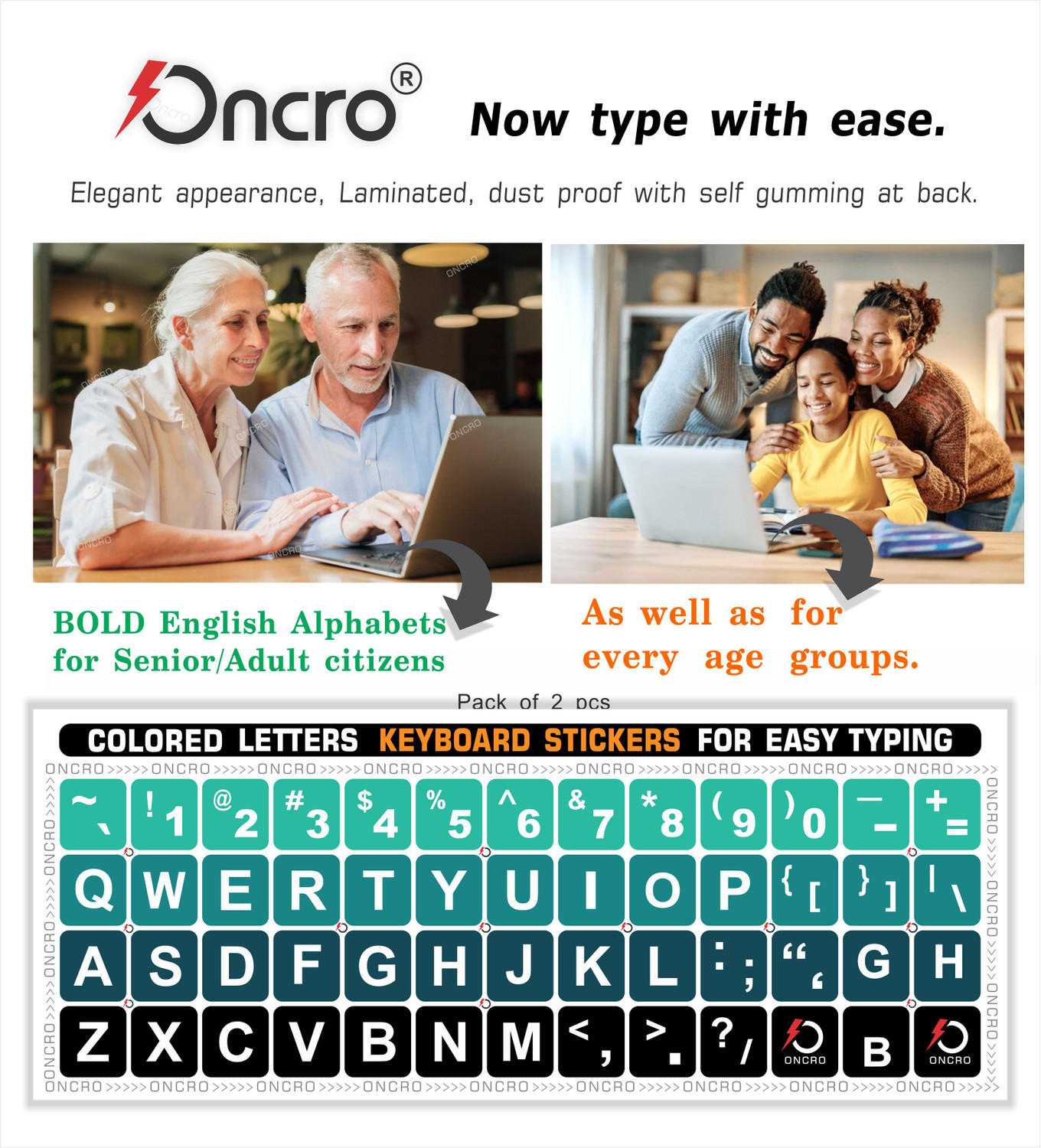 Image of ONCRO Colored Language Typing font English letter keyboard sticker alphabets stickers Wired USB Laptop-size Laptop Keyboard Compatible with Laptop, Desktop, Mac