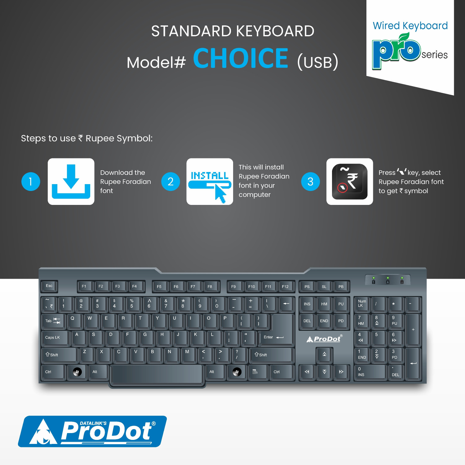 Image of PRODOT 207S Wired USB Standard Laptop Keyboard Compatible with Desktop, Laptop, Mac