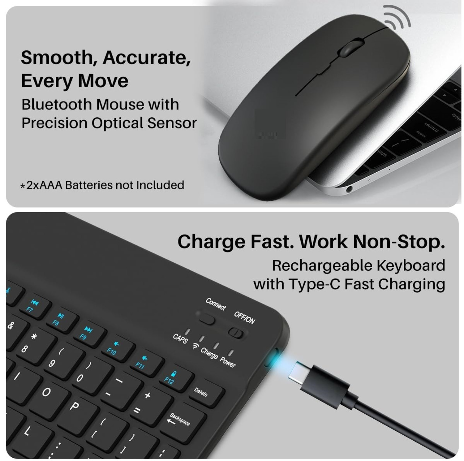 Image of RyzCare Pad Rechargeable Bluetooth Keyboard & Mouse Combo Wireless Laptop-size Laptop Keyboard Compatible with Laptop, Desktop, iPad, Tablet