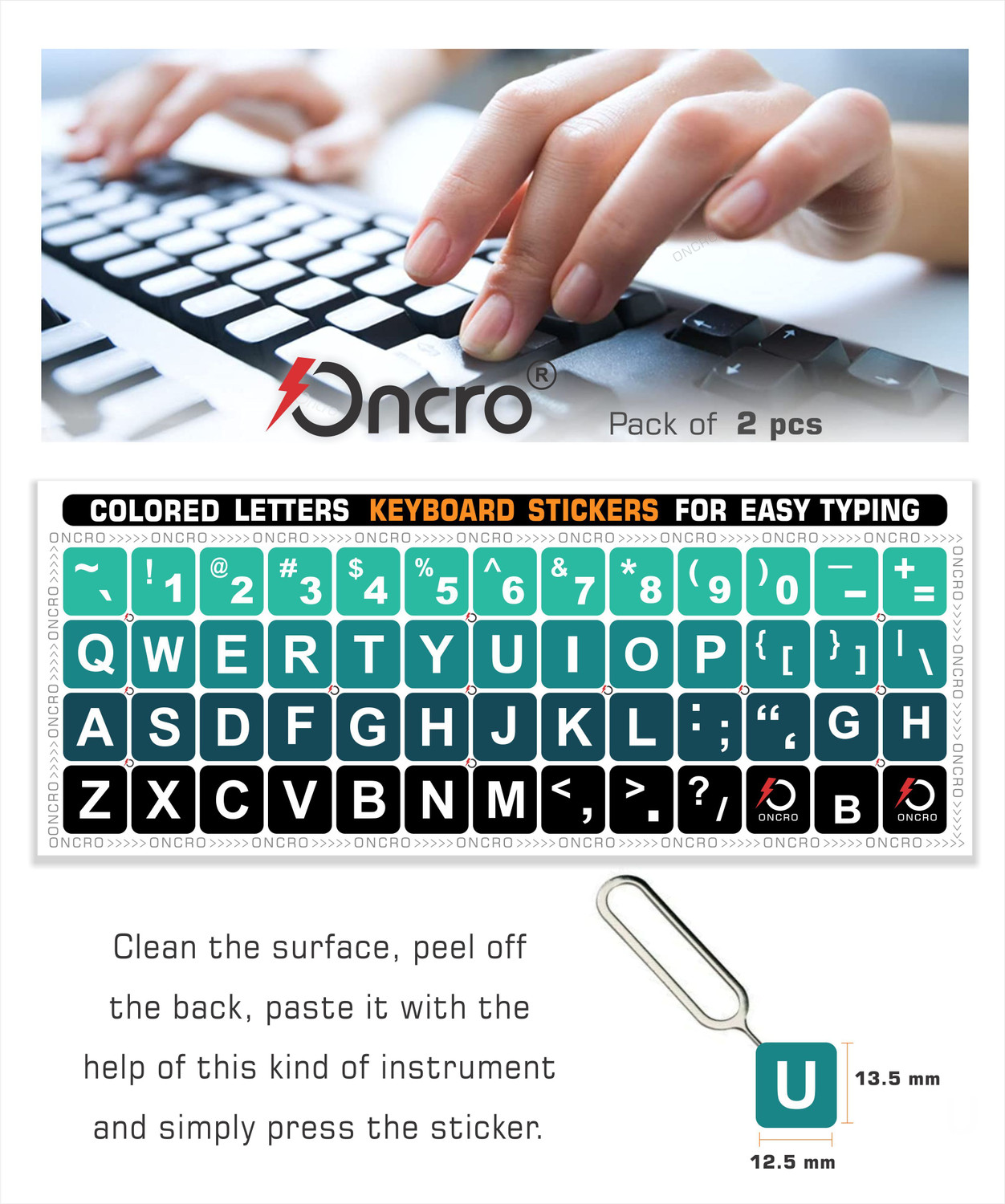 Image of ONCRO Colored Language Typing font English letter keyboard sticker alphabets stickers Wired USB Laptop-size Laptop Keyboard Compatible with Laptop, Desktop, Mac