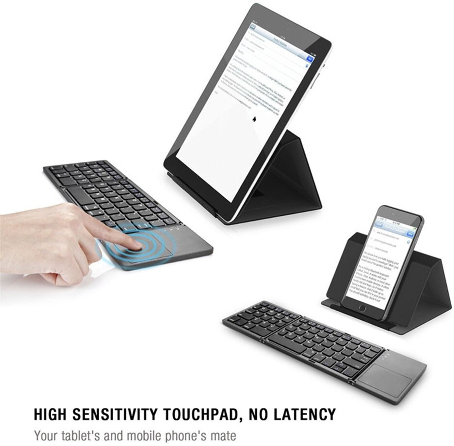 Image of microware B033 Pocket-sized Wireless BT Ultra-Slim Folding Keyboard with Touchpad Wireless, Wired USB Handheld Laptop Keyboard Compatible with Laptop, iPad, Tablet (Multicolor)