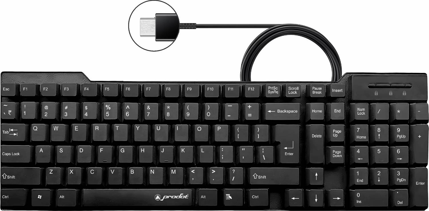 PRODOT 247 Type-C Port Floated Key Wired Keyboard For Windows, Ma