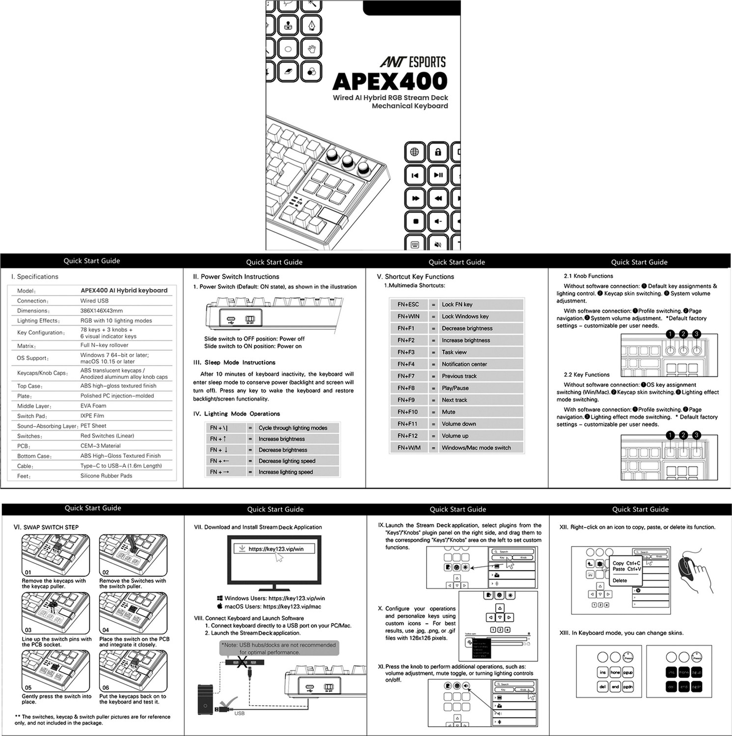 Image of Ant Esports Apex 400 Wired USB Tenkeyless Laptop Keyboard Compatible with Laptop, Desktop, iPad, Mac, Tablet with 6 LCD Macro Keys, 3Control Dials, Stream Deck Functions, QWERTY Layout, OBS & Editing Controls
