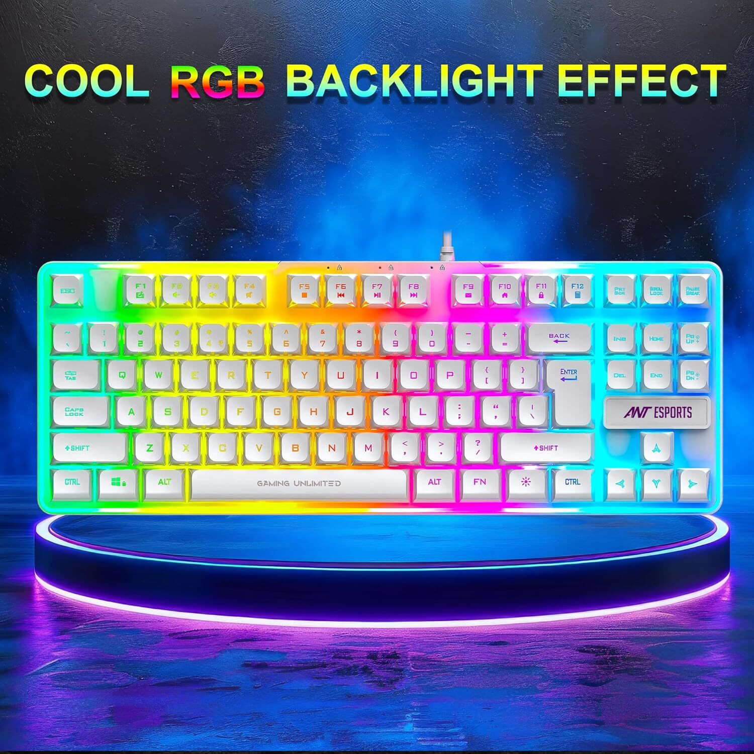 Image of Ant Esports MK700 V2 TKL Wired Gaming Keyboard -White Wired USB Standard Gaming Keyboard Compatible with Laptop, Desktop