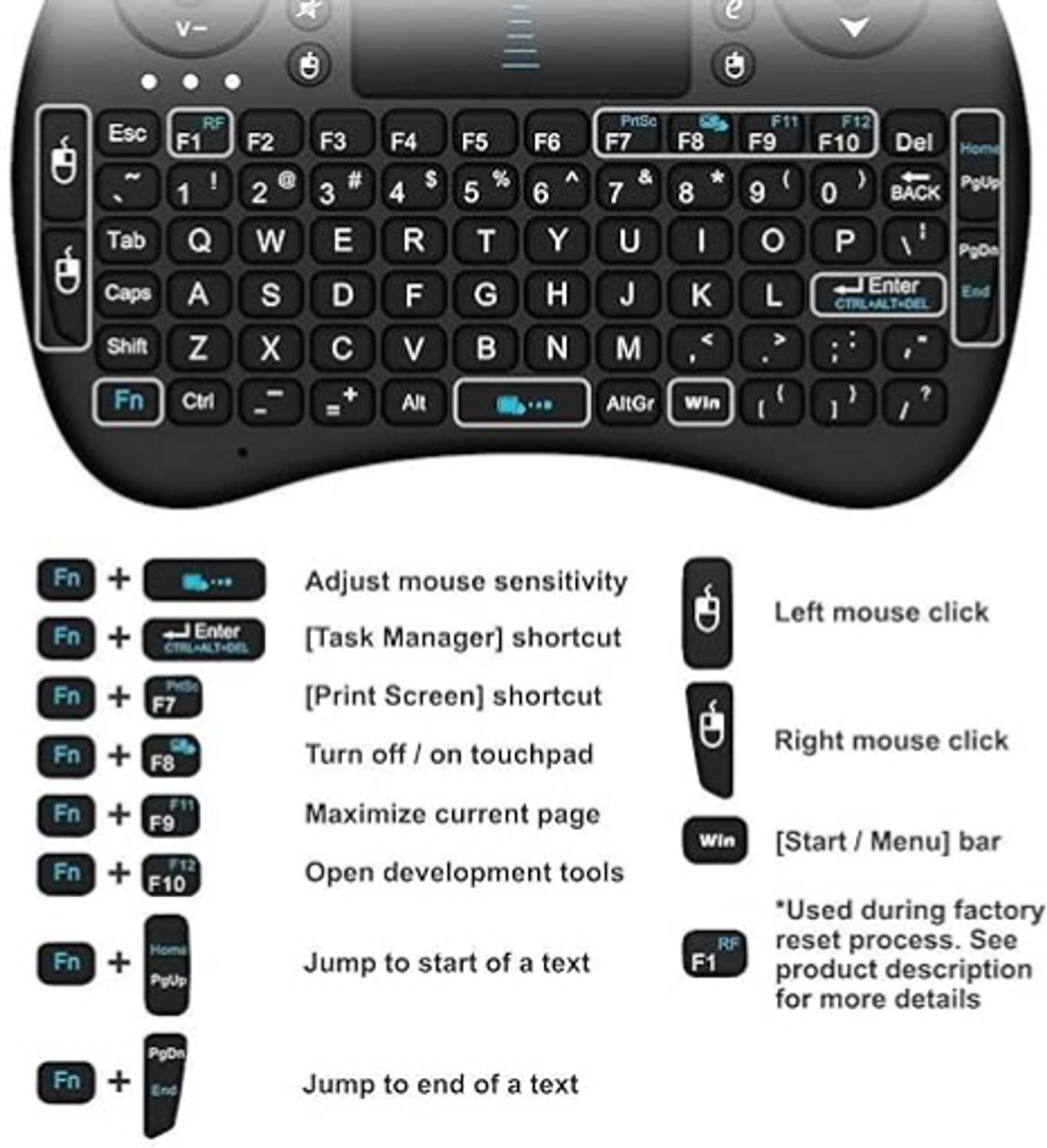 Clairbell BGF_875A_hard Keyboard with Backlight Touchpad Mouse, M