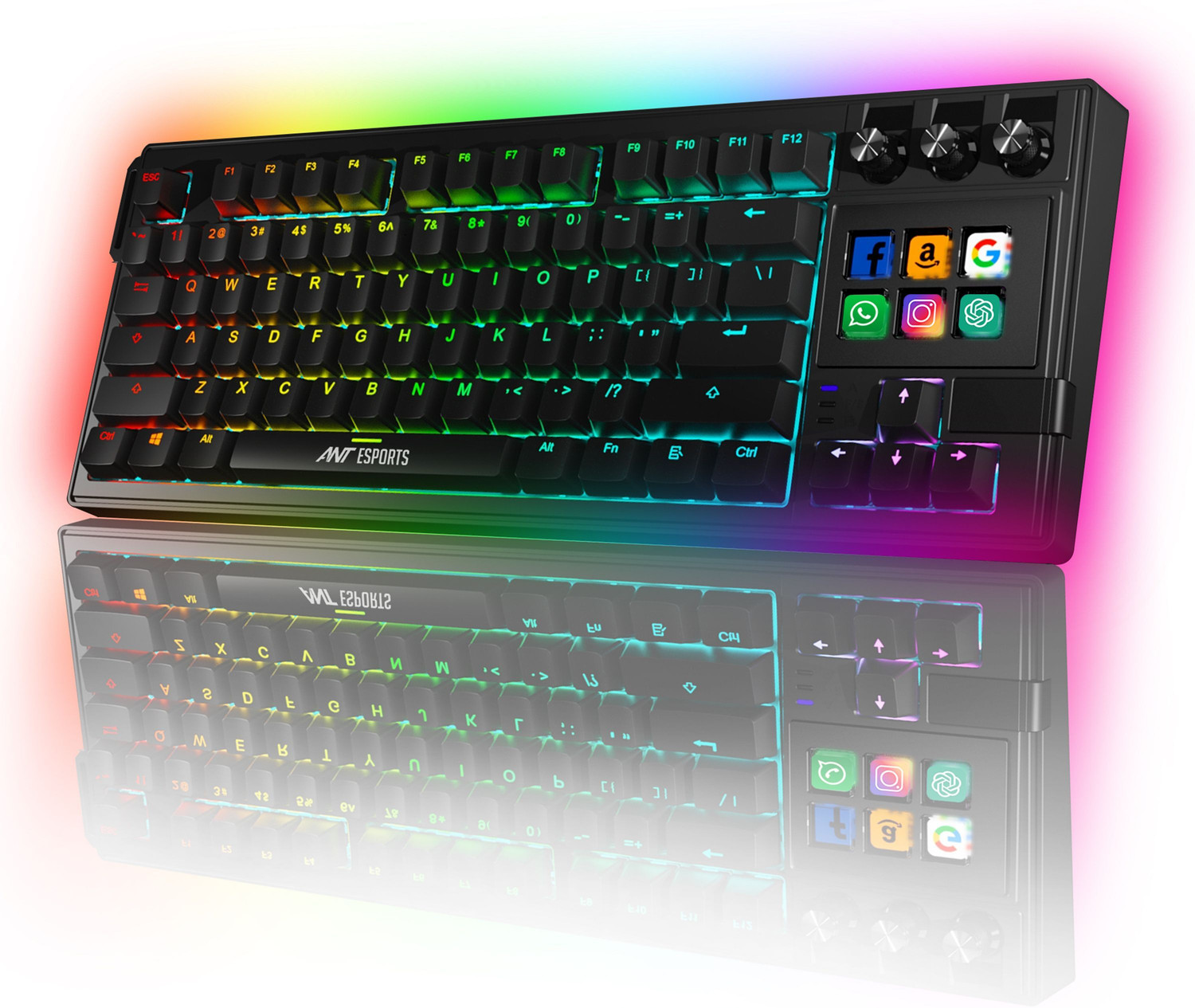 Image of Ant Esports Apex 400 Wired USB Tenkeyless Laptop Keyboard Compatible with Laptop, Desktop, iPad, Mac, Tablet with 6 LCD Macro Keys, 3Control Dials, Stream Deck Functions, QWERTY Layout, OBS & Editing Controls