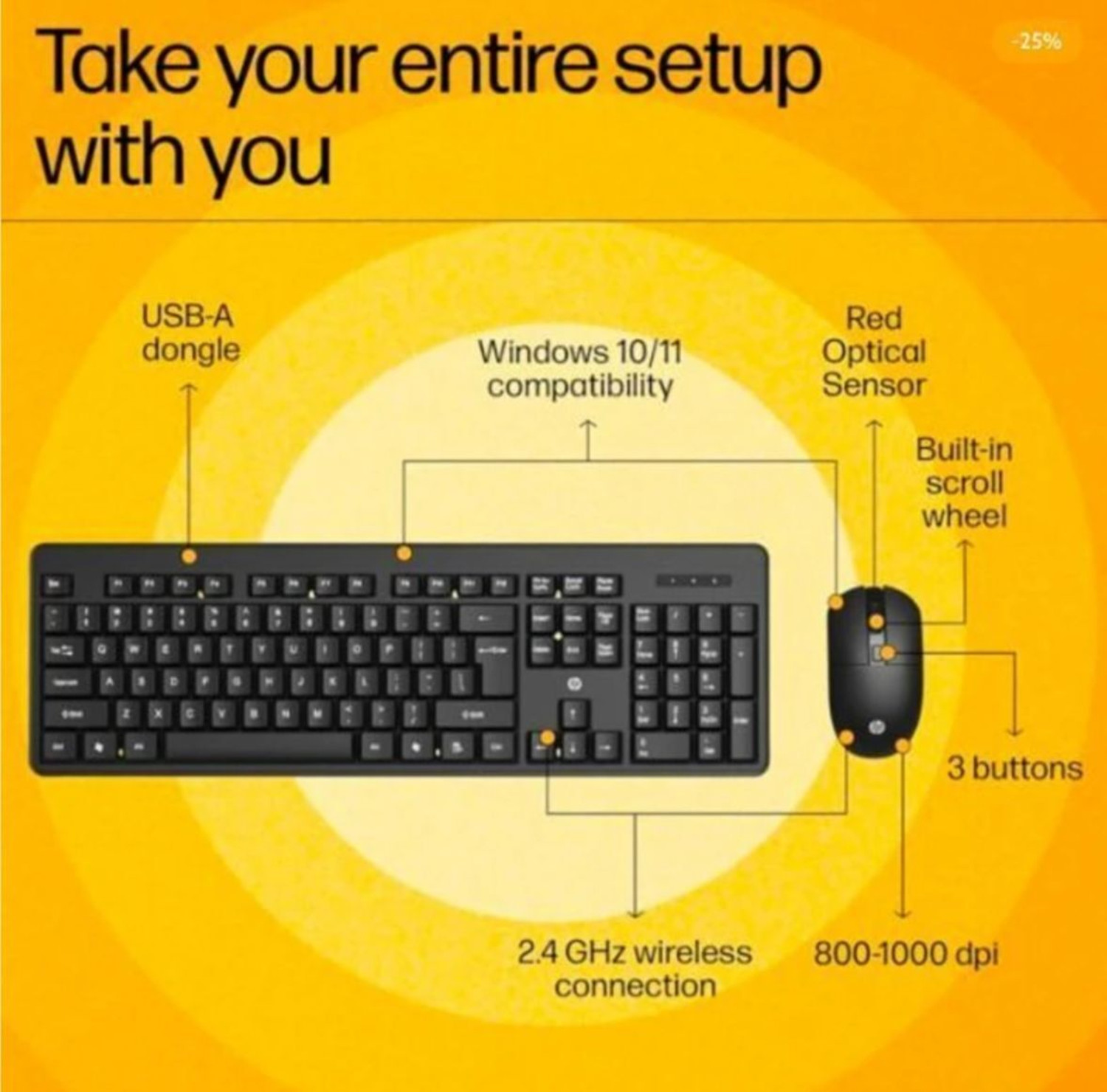 Image of HP KM260 Wireless Mouse and Keyboard Combo Wireless Standard Desktop Keyboard Compatible with Desktop, Laptop, Mac