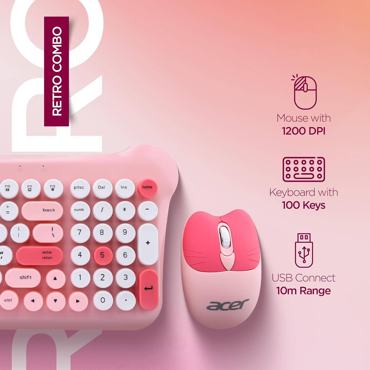 Acer CUTEO 2.4GHz Wireless Keyboard Mouse Combo - Image 3