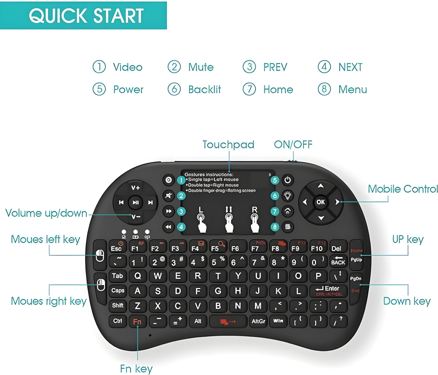 Image of Clairbell Bluetooth (Wireless Keyboard) USB Rechargeable Keyboard With Pocket Size H493 Wireless Thumb-size Laptop Keyboard Compatible with Tablet