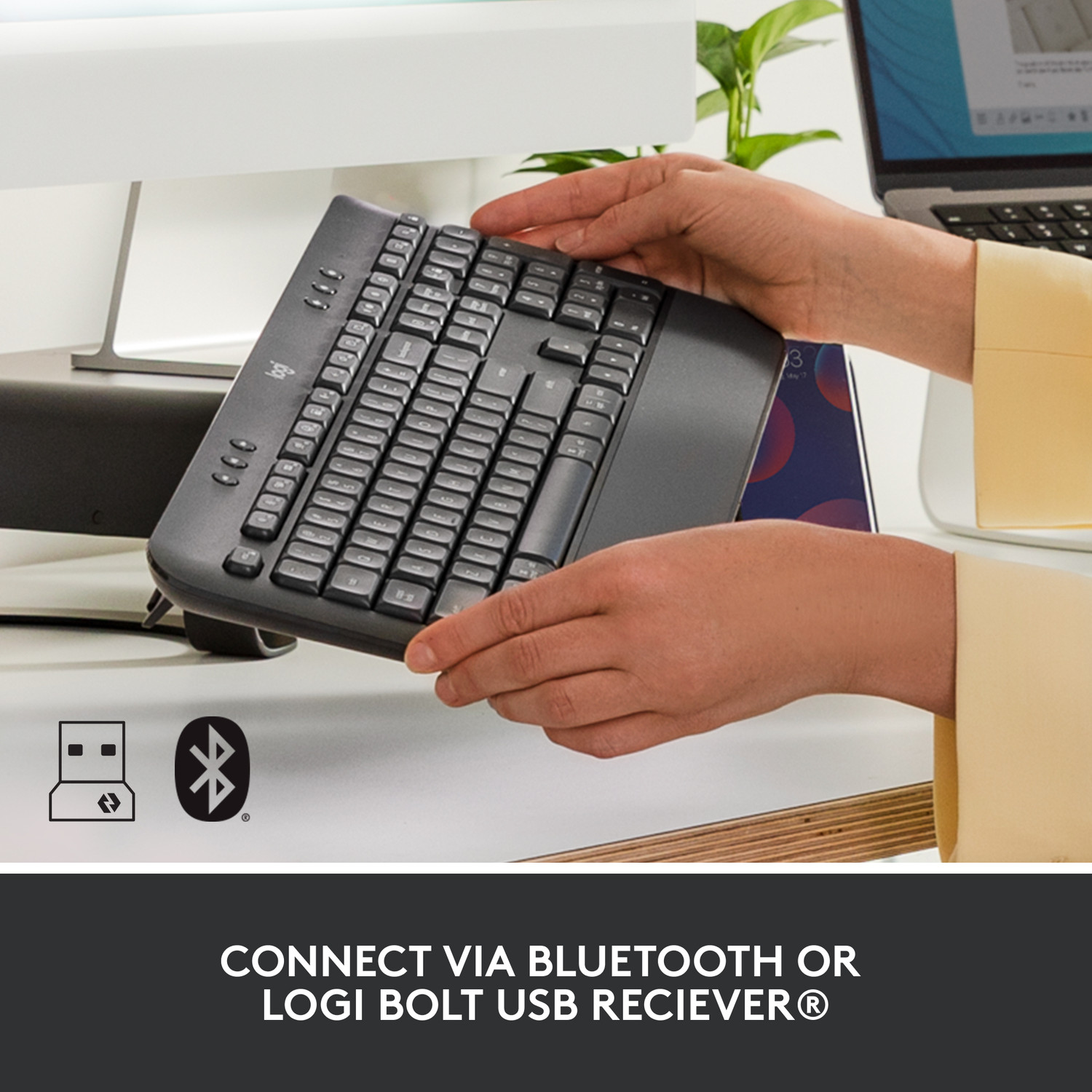 Image of Logitech Signature K650 Bluetooth Standard Desktop Keyboard Compatible with Desktop, Laptop, Mac Full-Size,BLE Bluetooth /Logi Bolt USB Receiver,Comfort Deep-Cushioned Keys