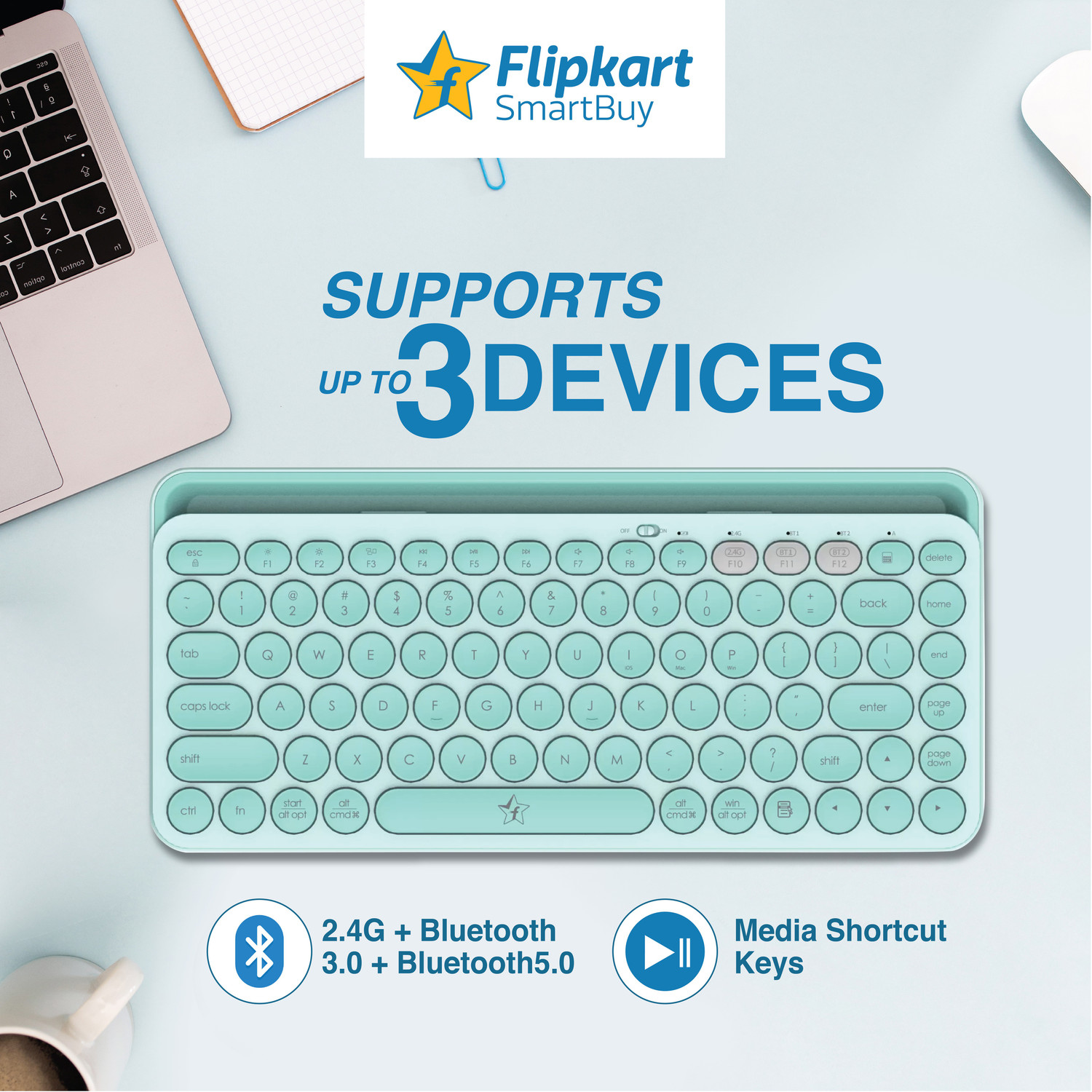 Image of Flipkart SmartBuy K931T Bluetooth, Wireless Handheld Multi-device Keyboard Compatible with Desktop, Laptop, Mac