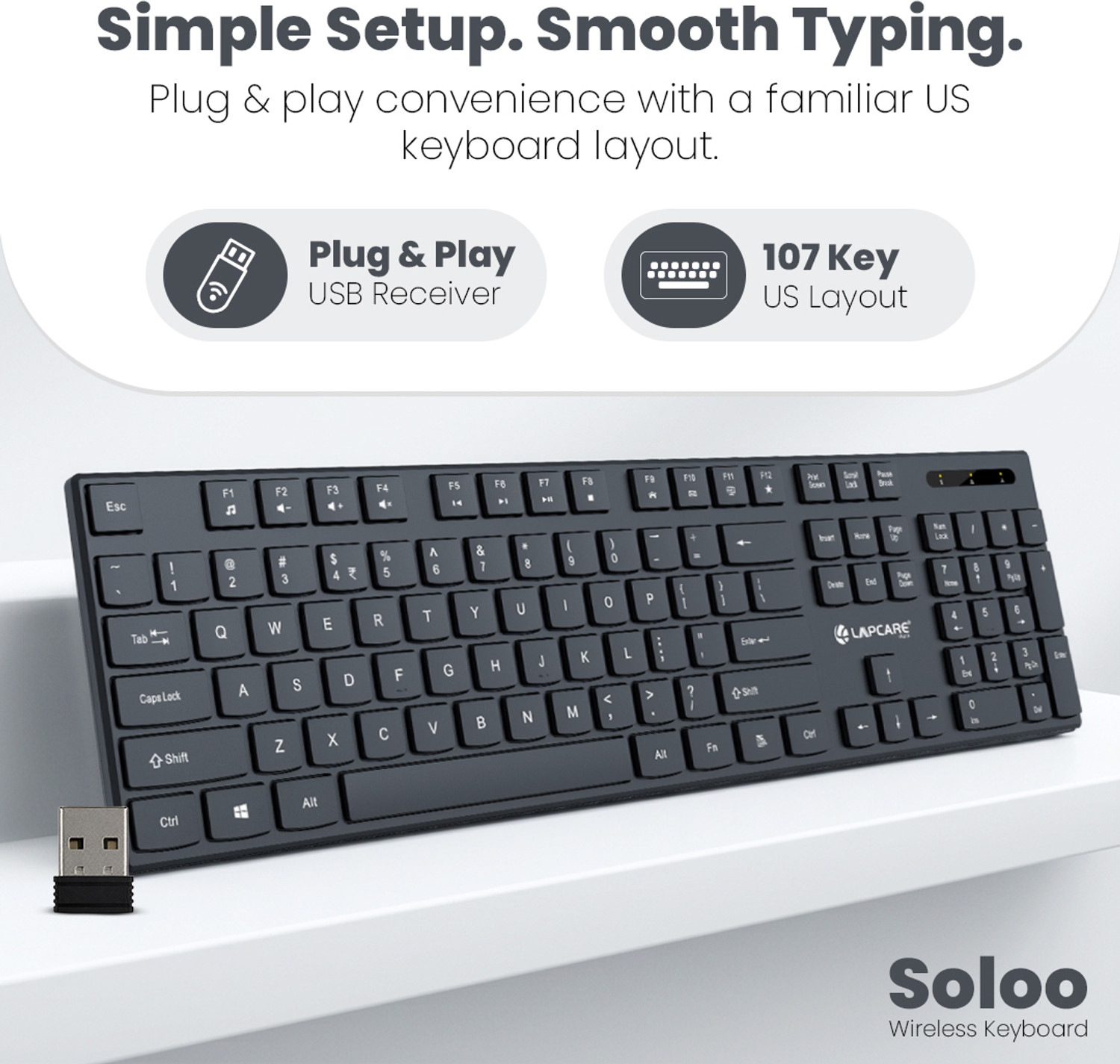 Image of LAPCARE LWK-1119 Wireless Standard Laptop Keyboard Compatible with Desktop, Laptop, Mac with Ergonomic Desktop Design (Black)