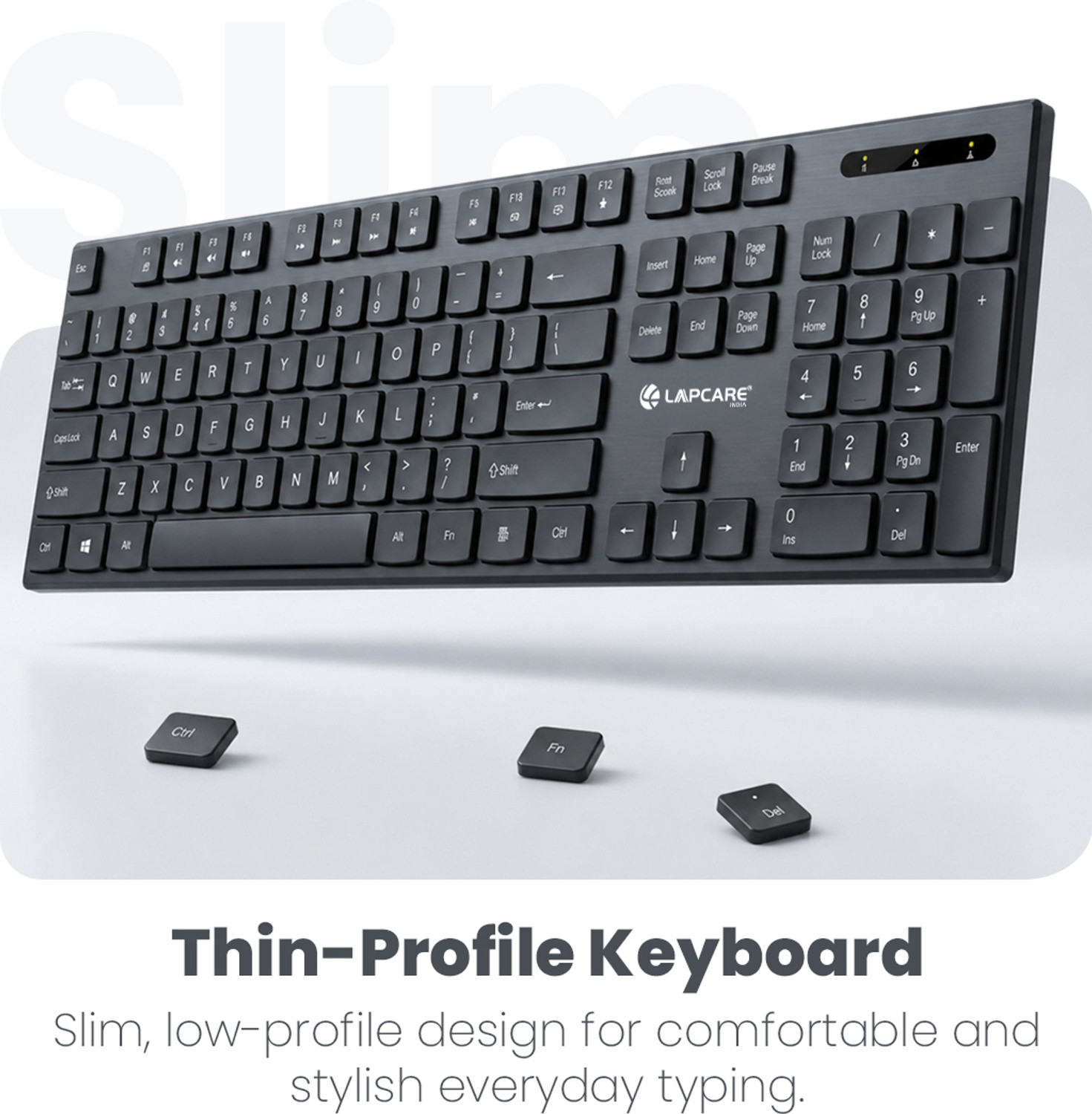 Image of LAPCARE LWK-1119 Wireless Standard Laptop Keyboard Compatible with Desktop, Laptop, Mac with Ergonomic Desktop Design (Black)