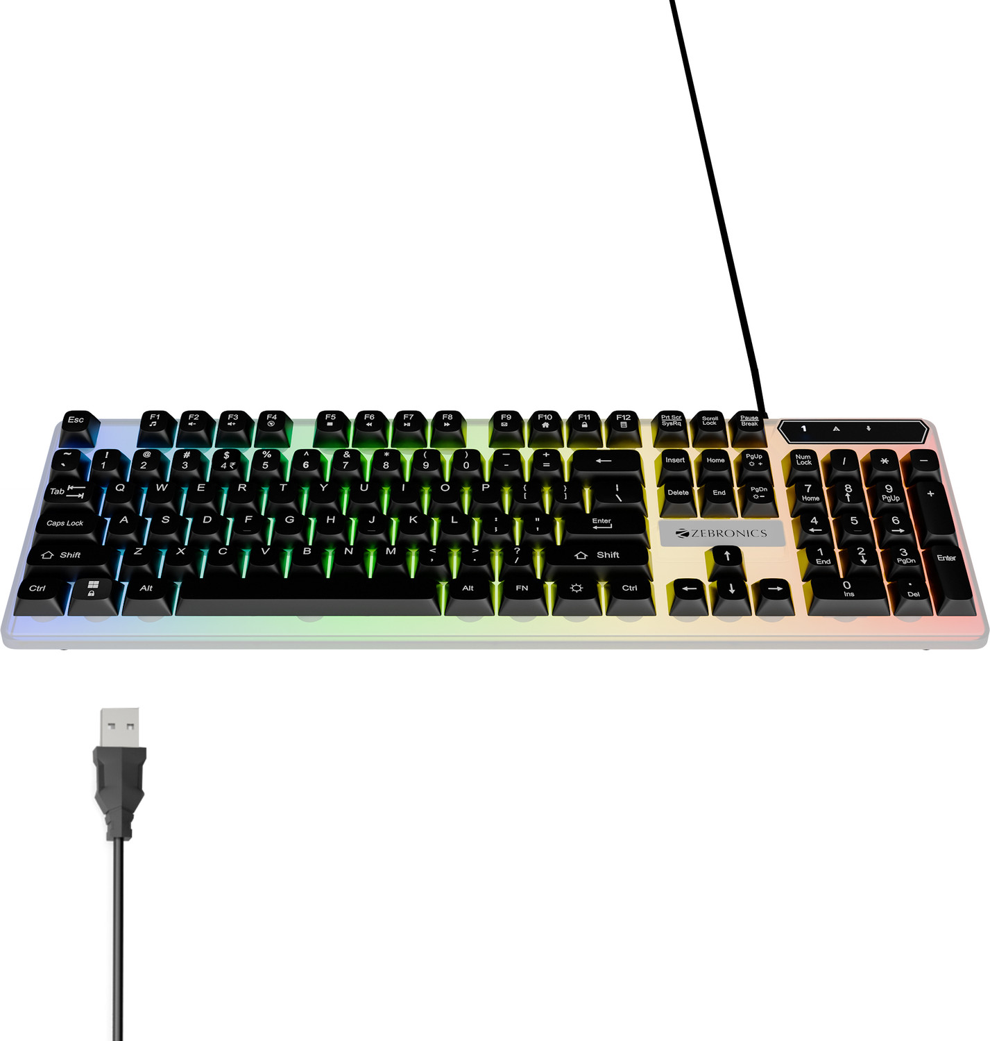 Image of ZEBRONICS Zeb-KKB 4 (Zeb-War 2) White+Black Wired USB Standard Gaming Keyboard Compatible with Desktop, Laptop