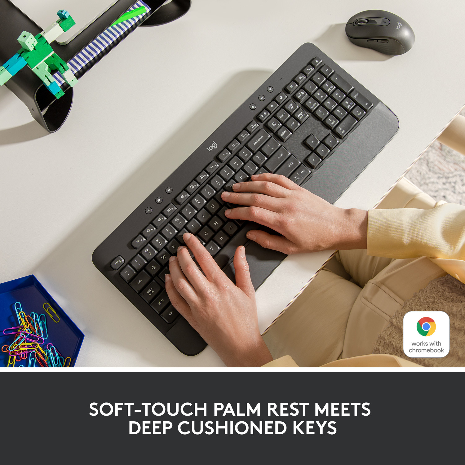 Image of Logitech Signature K650 Bluetooth Standard Desktop Keyboard Compatible with Desktop, Laptop, Mac Full-Size,BLE Bluetooth /Logi Bolt USB Receiver,Comfort Deep-Cushioned Keys