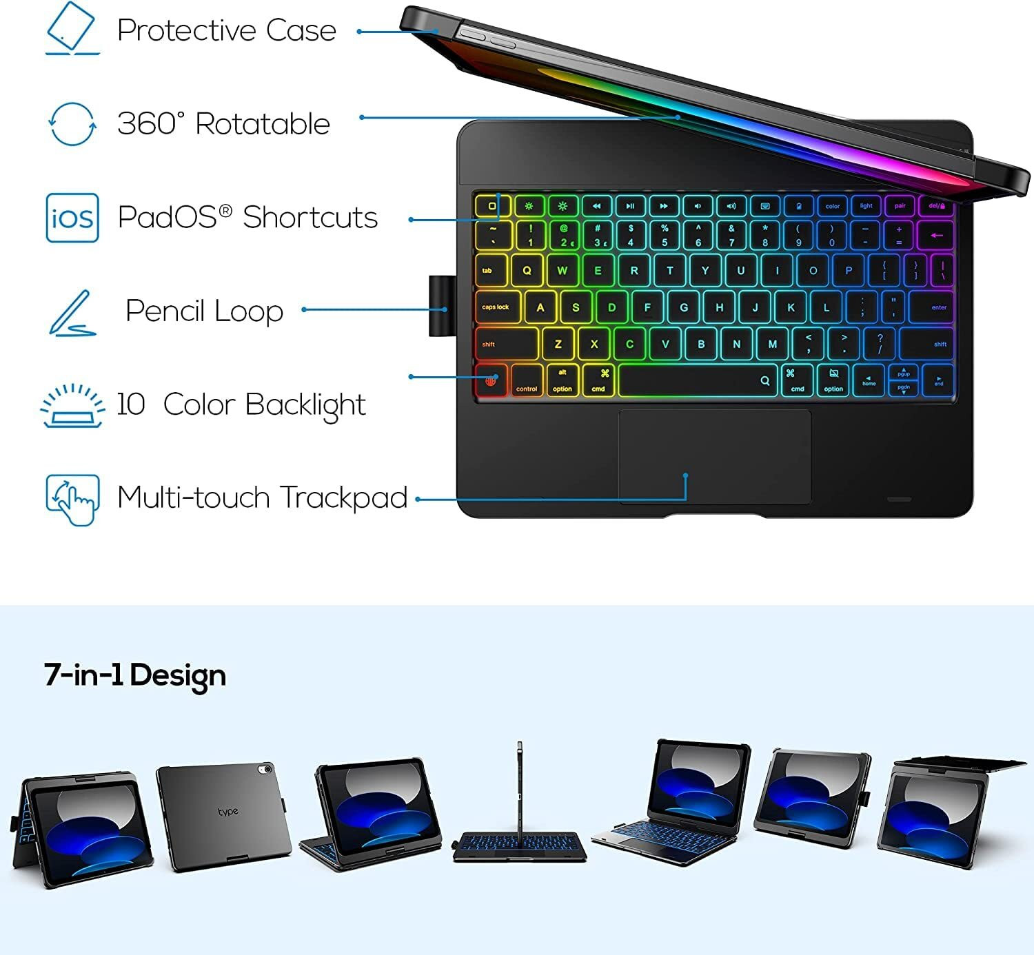 Image of Typecase Flexbook Touch for iPad A16 (11th Gen, 2025) & 10th Gen Bluetooth Standard Tablet Keyboard Compatible with iPad