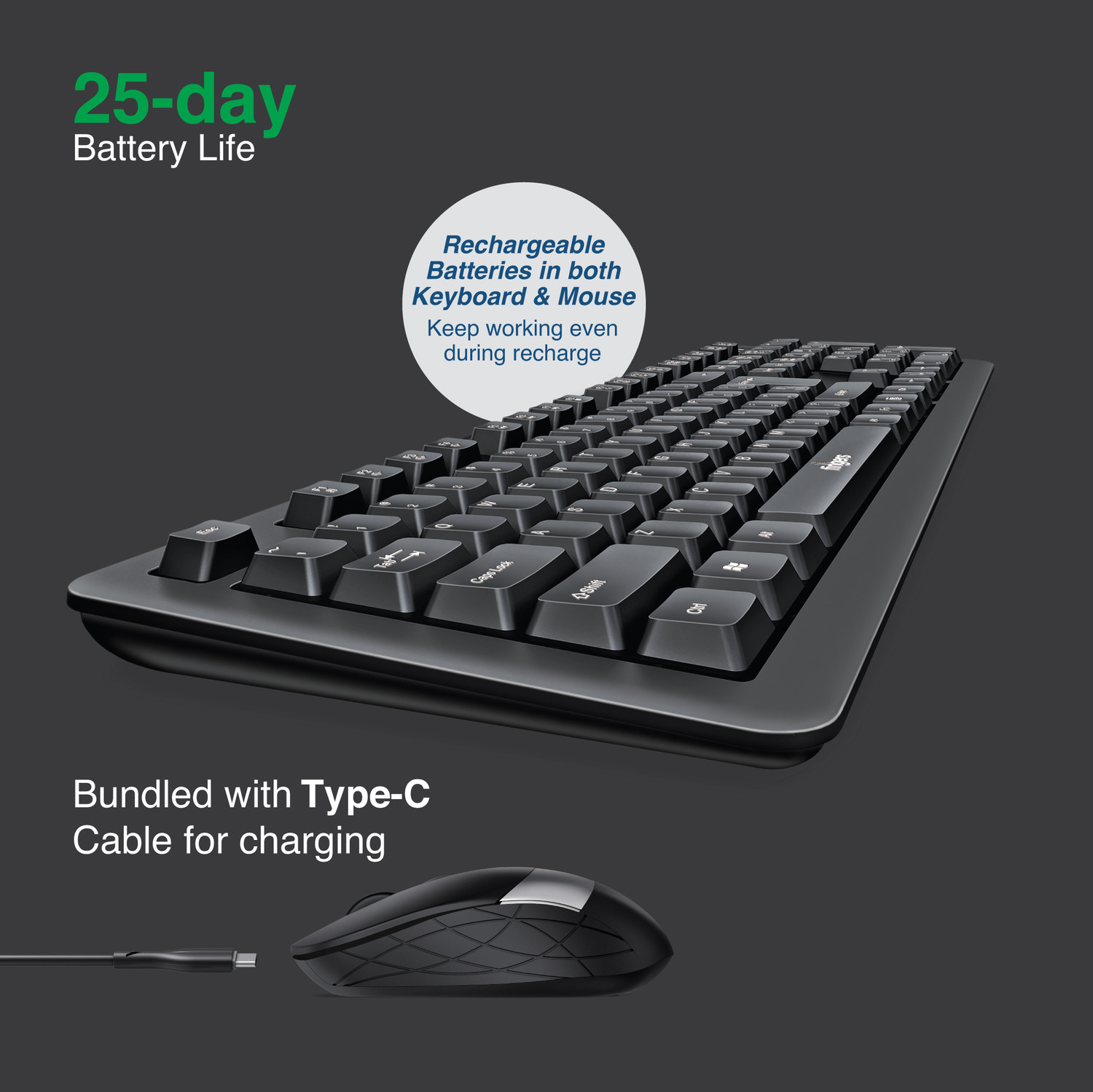 Image of FINGERS Duo-Recharge Combo With Mouse Wireless Standard Desktop Keyboard Compatible with Desktop, Laptop, Tablet, iPad, Mac Easy to Use,Plug and Play,Quick, Comfy Durable body